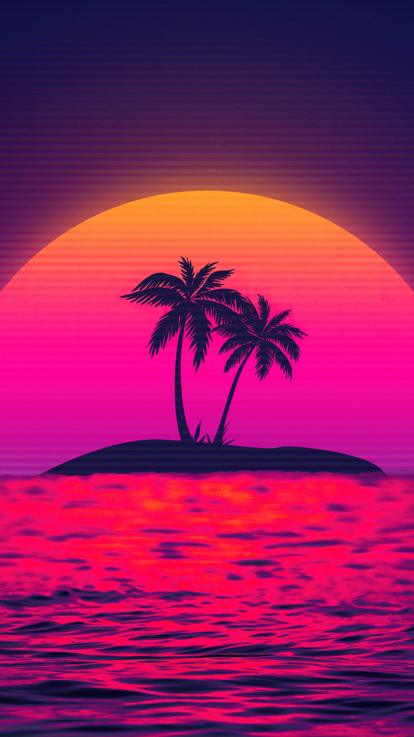 Vaporwave Wallpaper 4K, Sunset, Palm