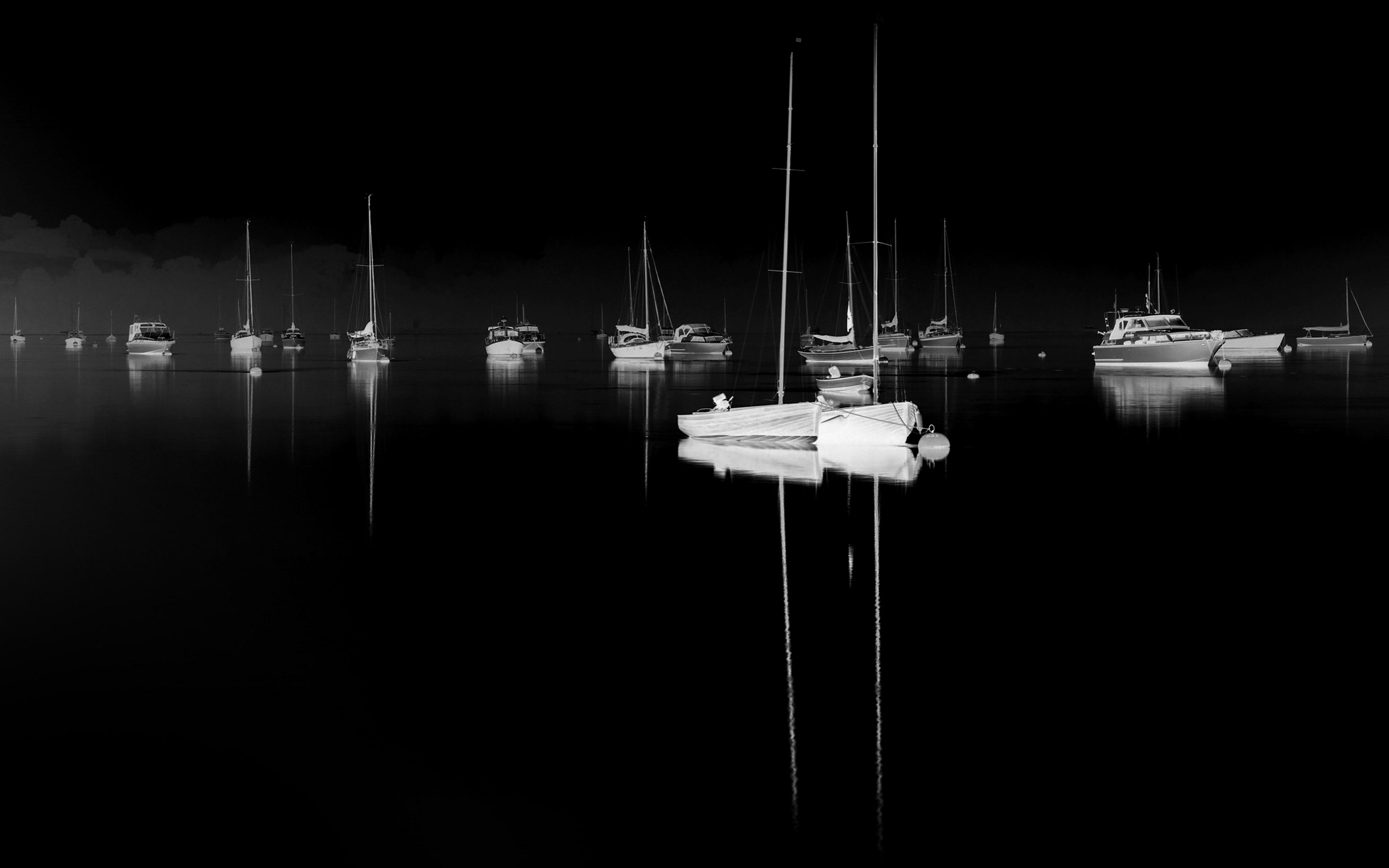 Sea Port Boats Bw Dark Nature Minimal