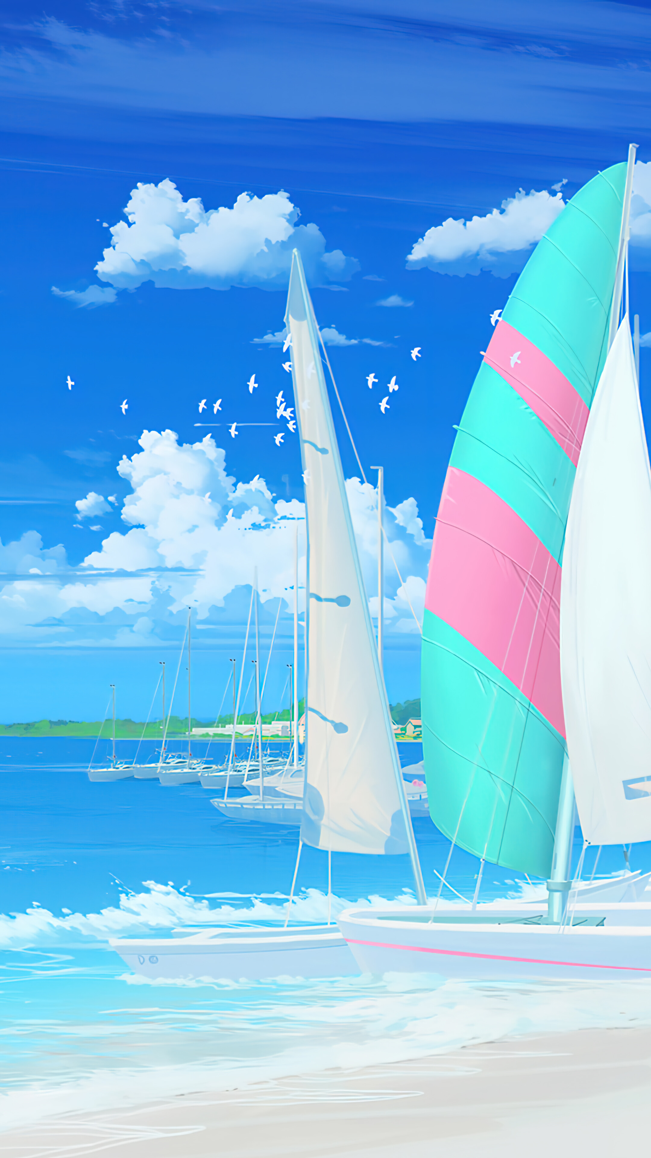 Summer Beach Boat Scenery Wallpaper
