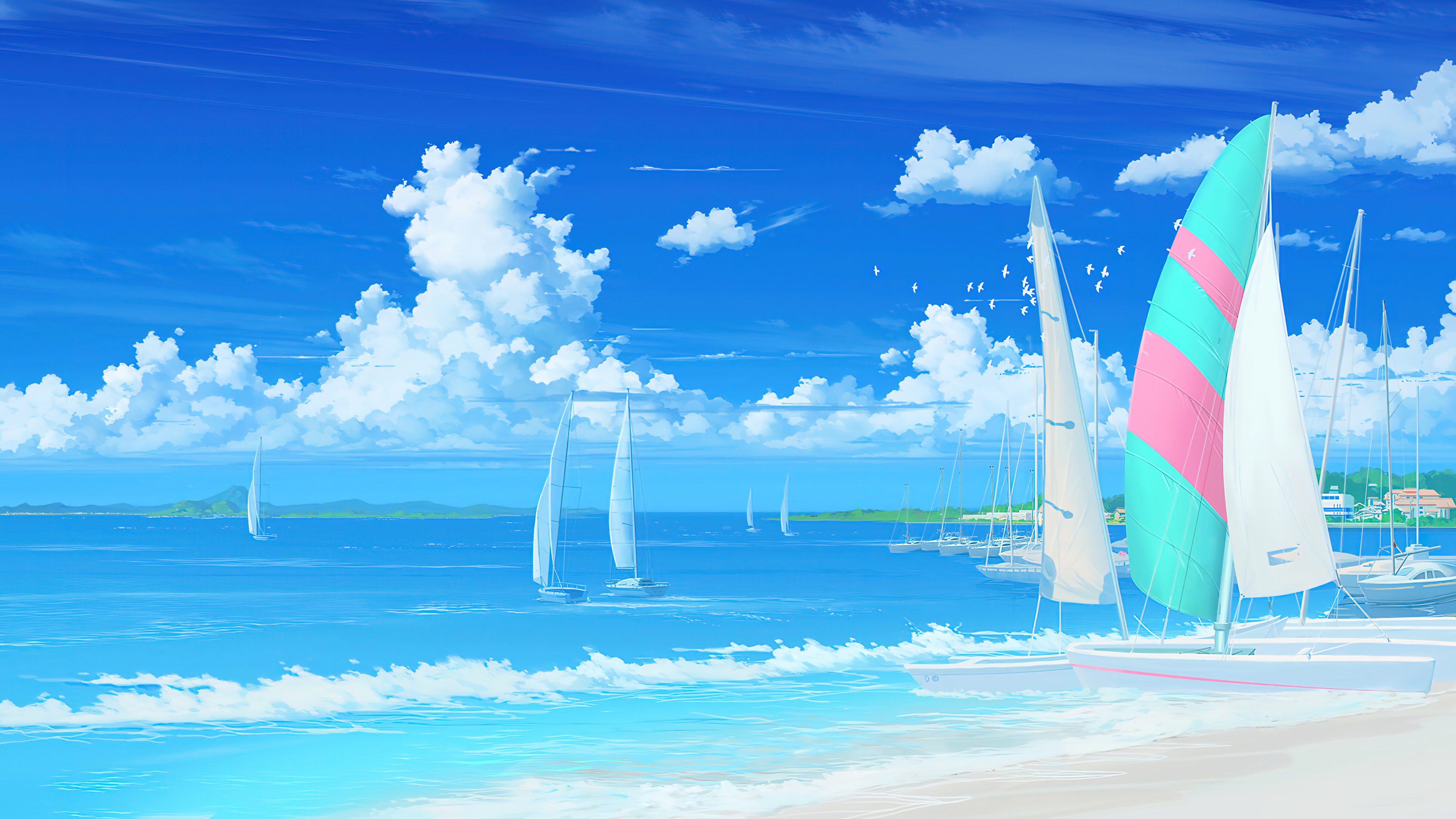 Summer Beach Boat Scenery Wallpaper 4K