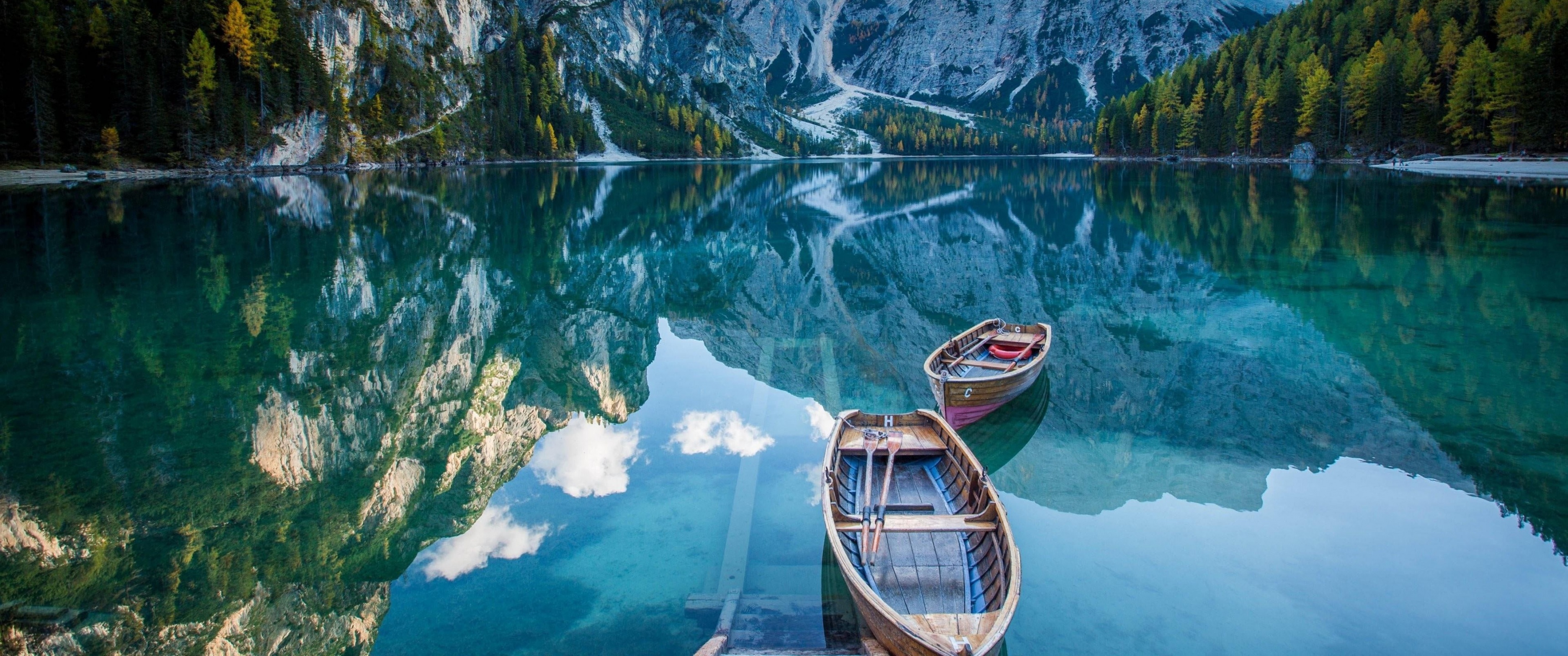 Wooden boat Wallpaper 4K, Mirror Lake