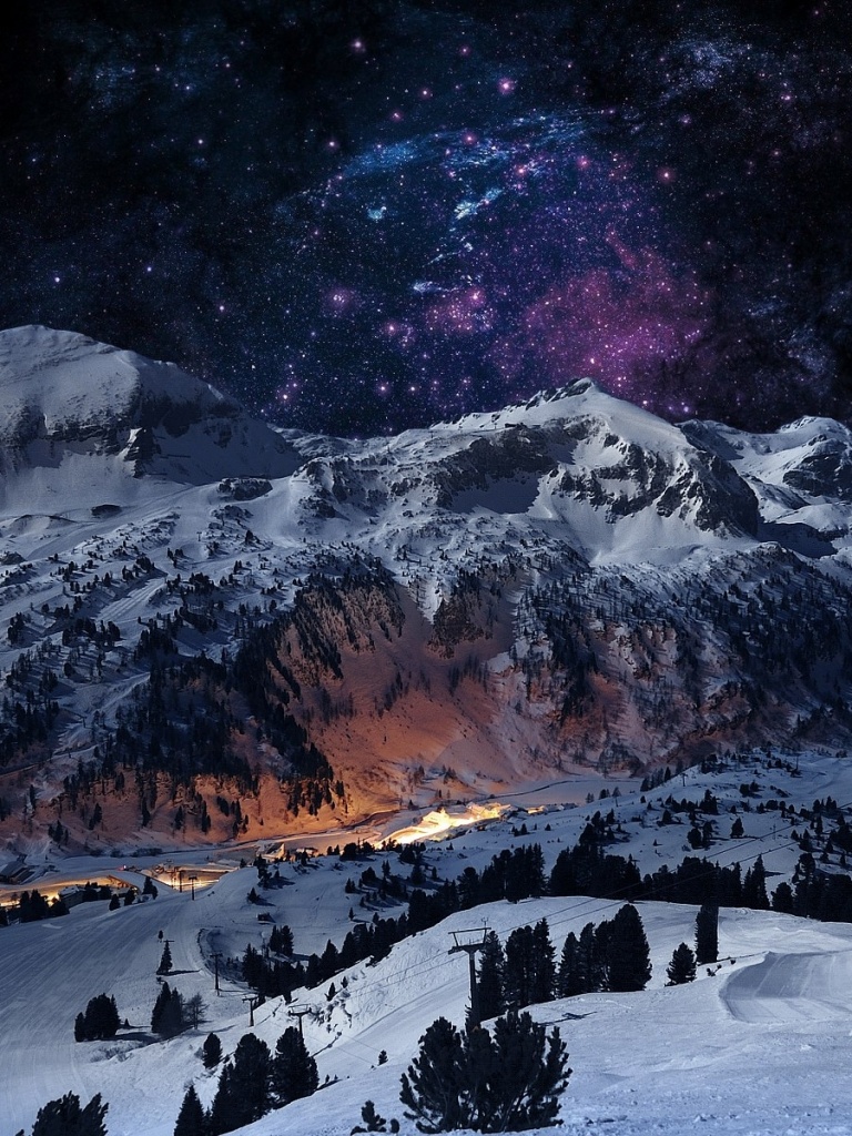 Night Sky Snow Ultra HD Wallpaper