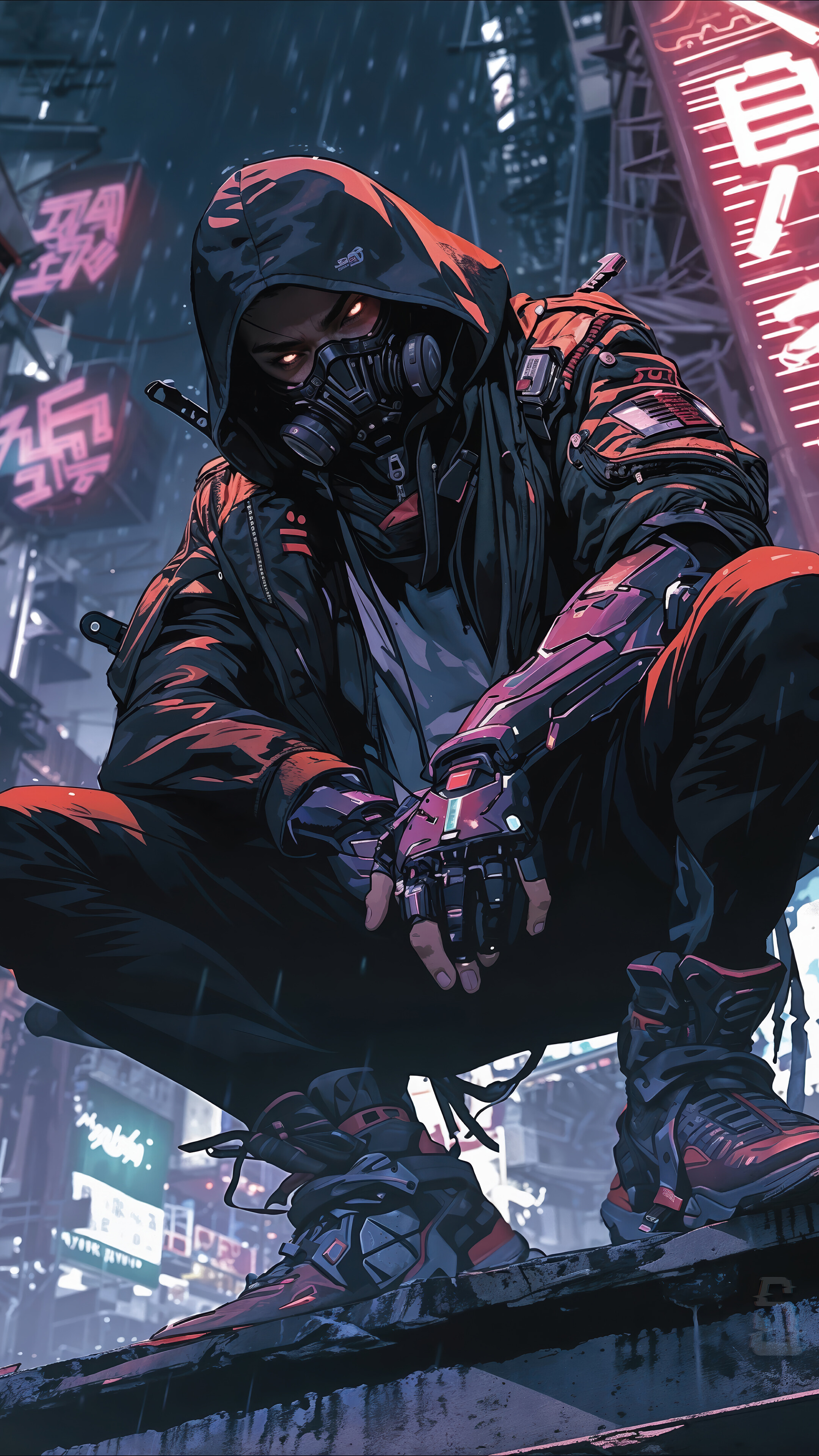 Cyberpunk Anime Boy Mask 4K Wallpaper