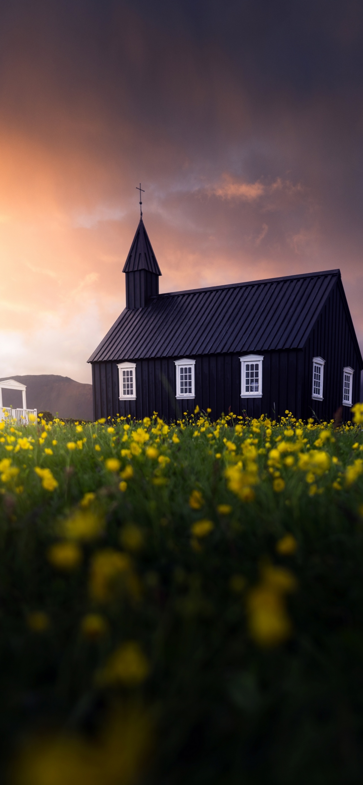 Black Church In Meadow Wallpaper