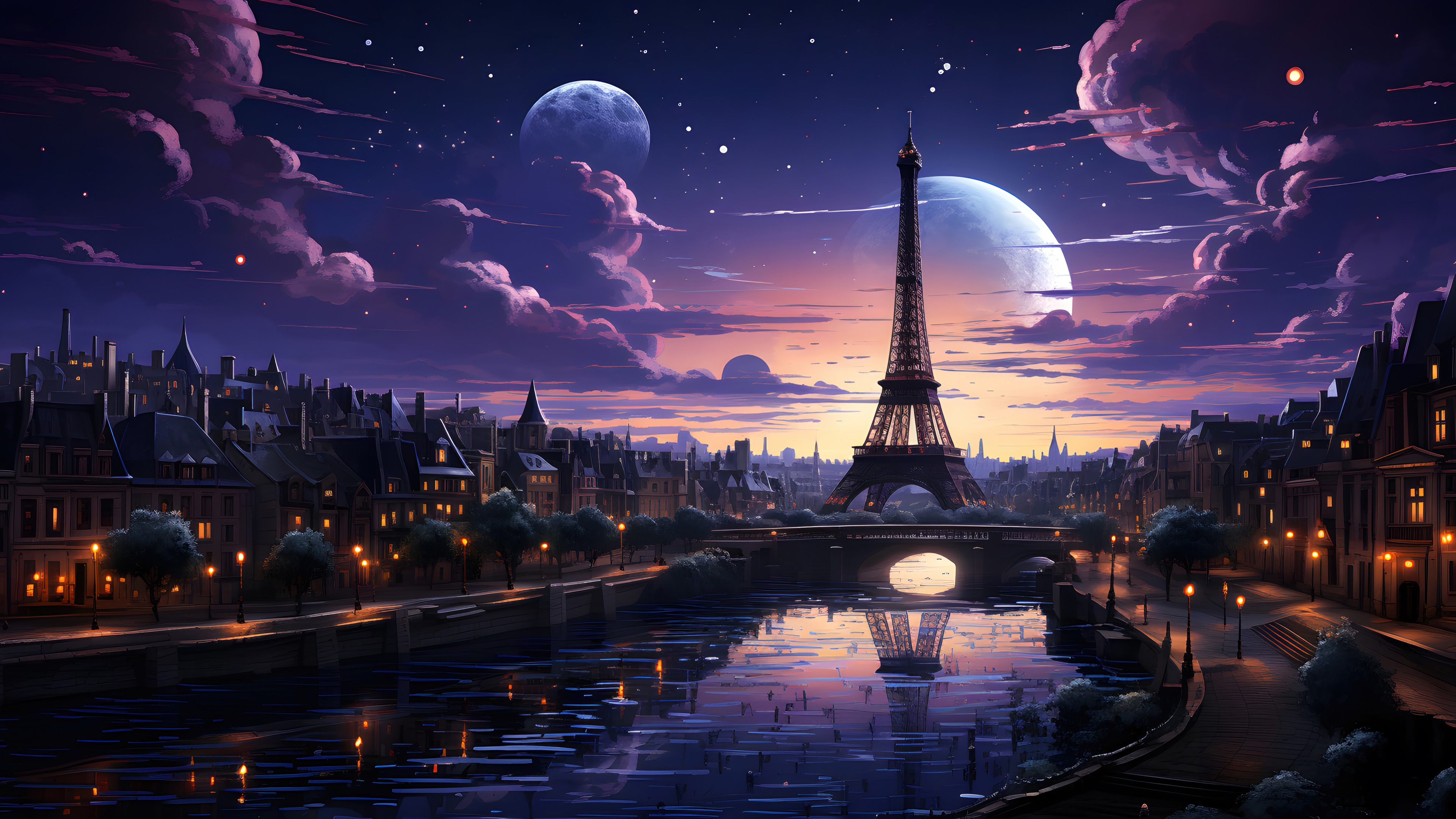 paris, night, scenery, digital art