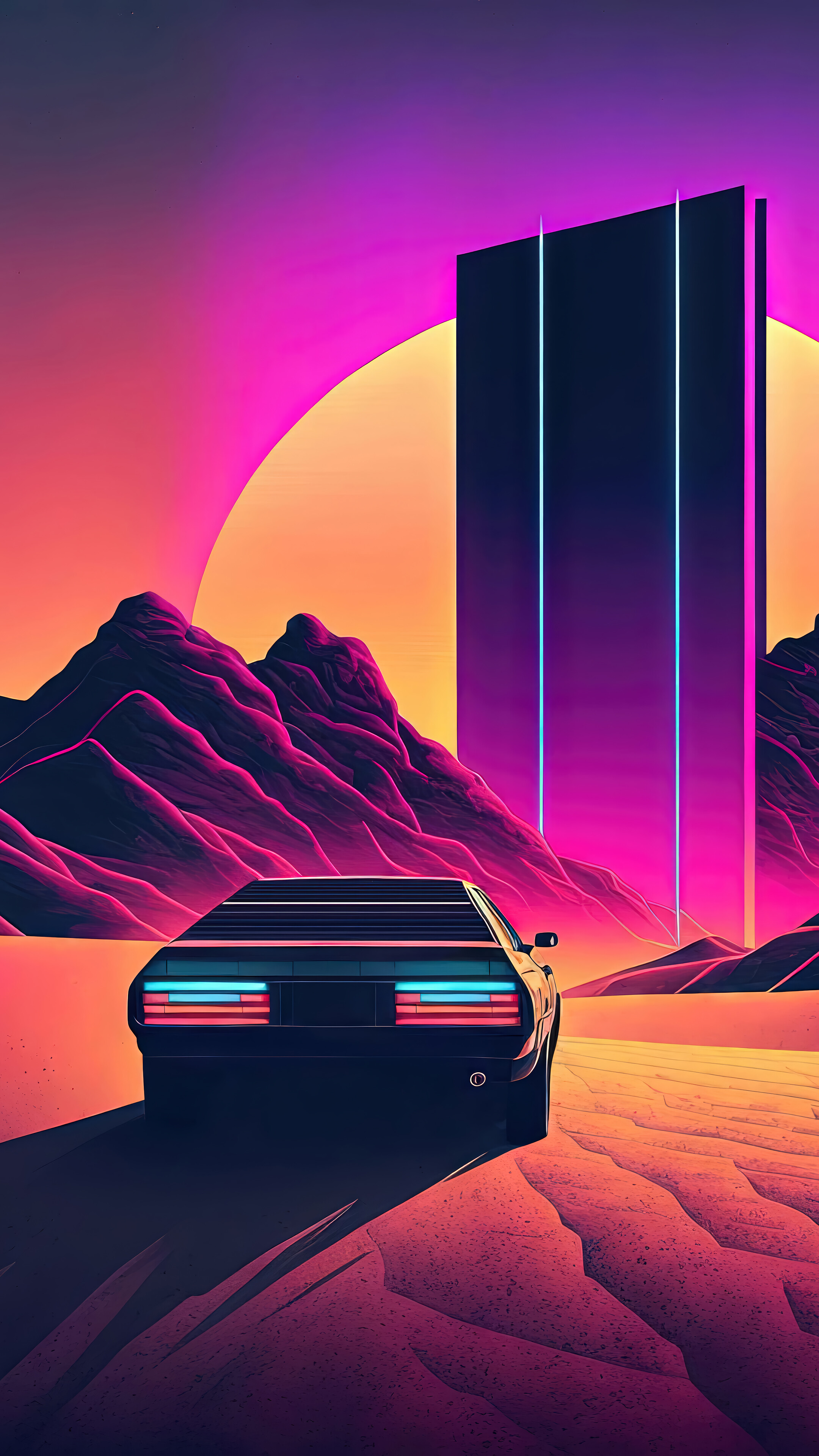 Car Monolith Retrowave 4K Wallpaper