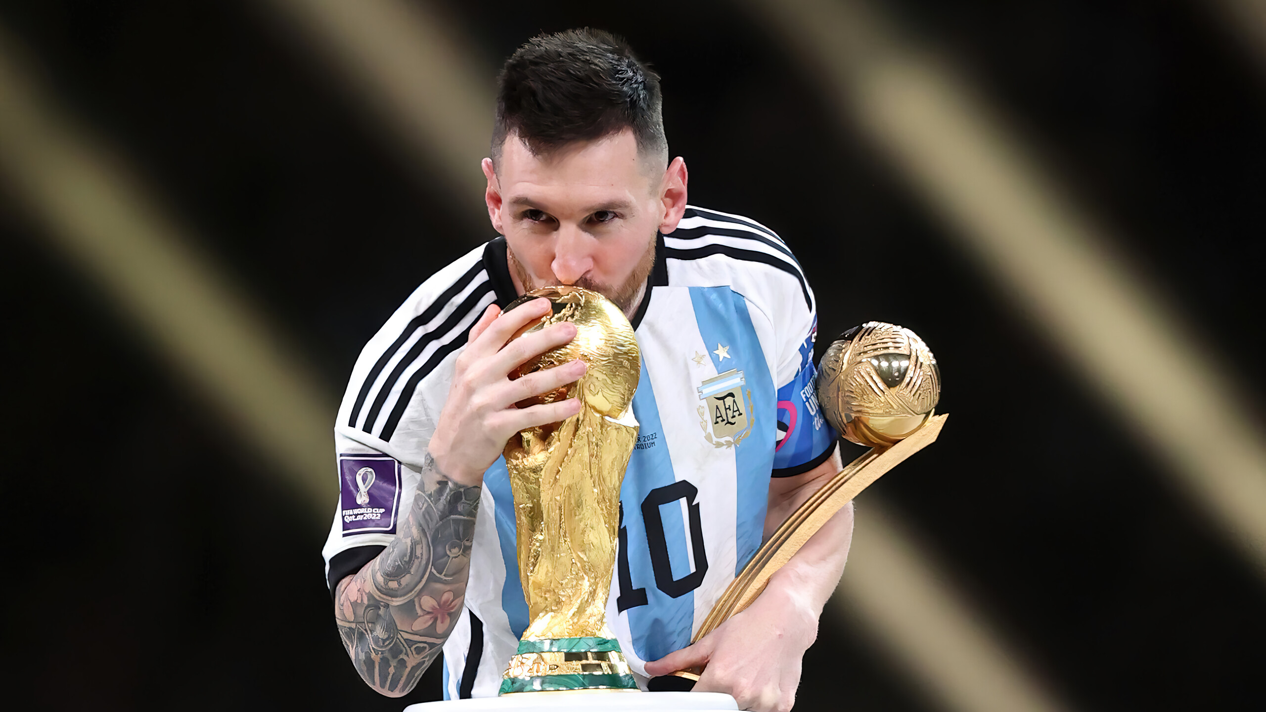 Lionel Messi Trophy Kiss FIFA World Cup