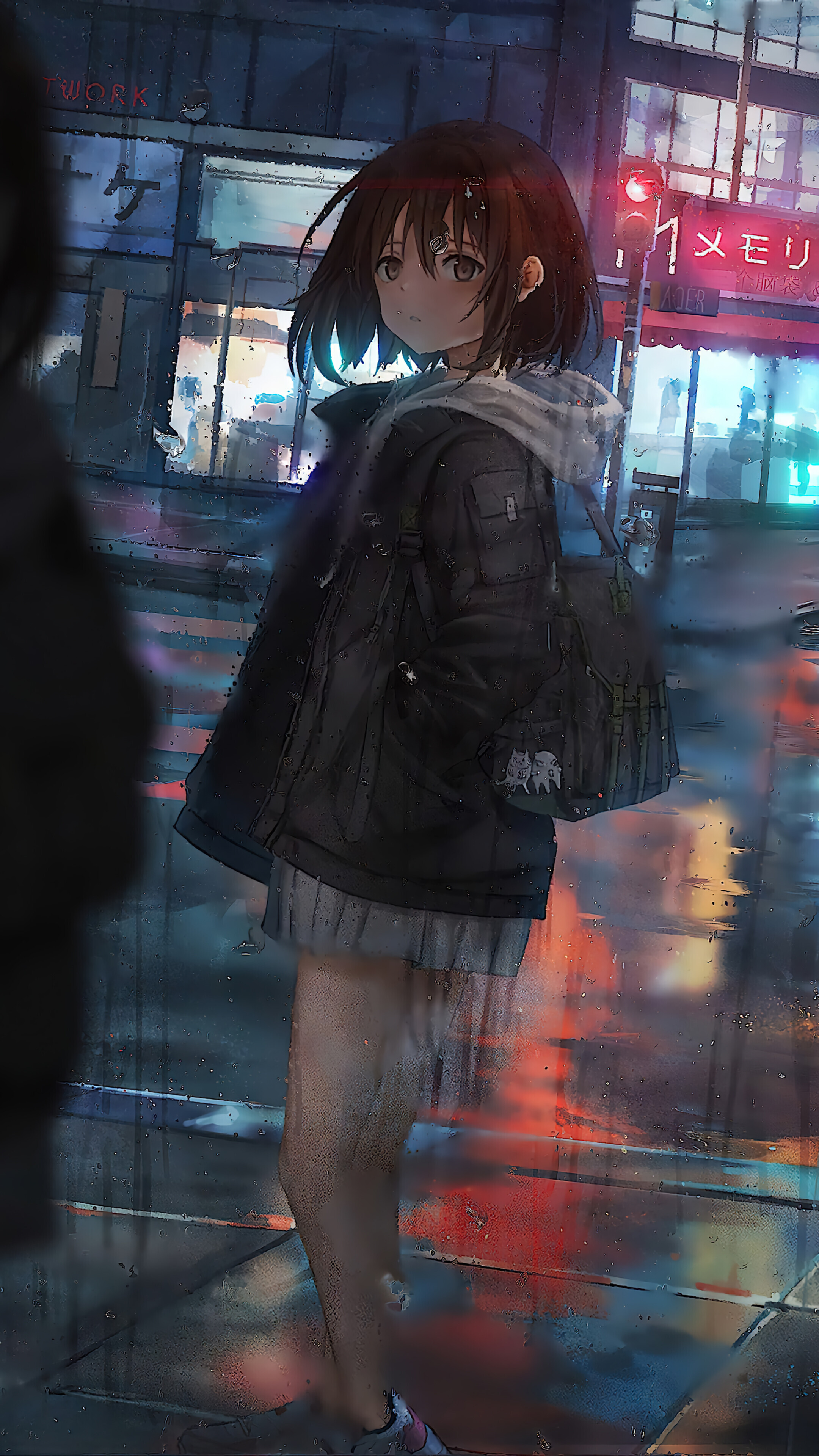 Anime Girl Raining Reflection 4K