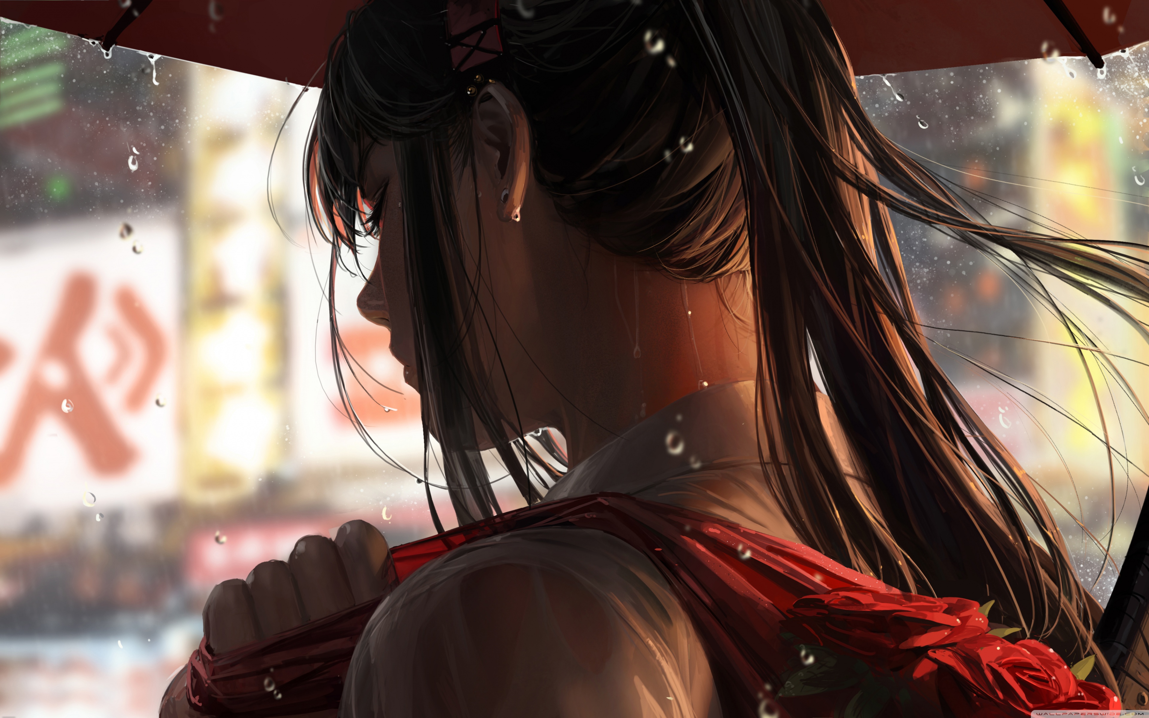 Rain Anime Girl Walk Ultra HD Wallpaper