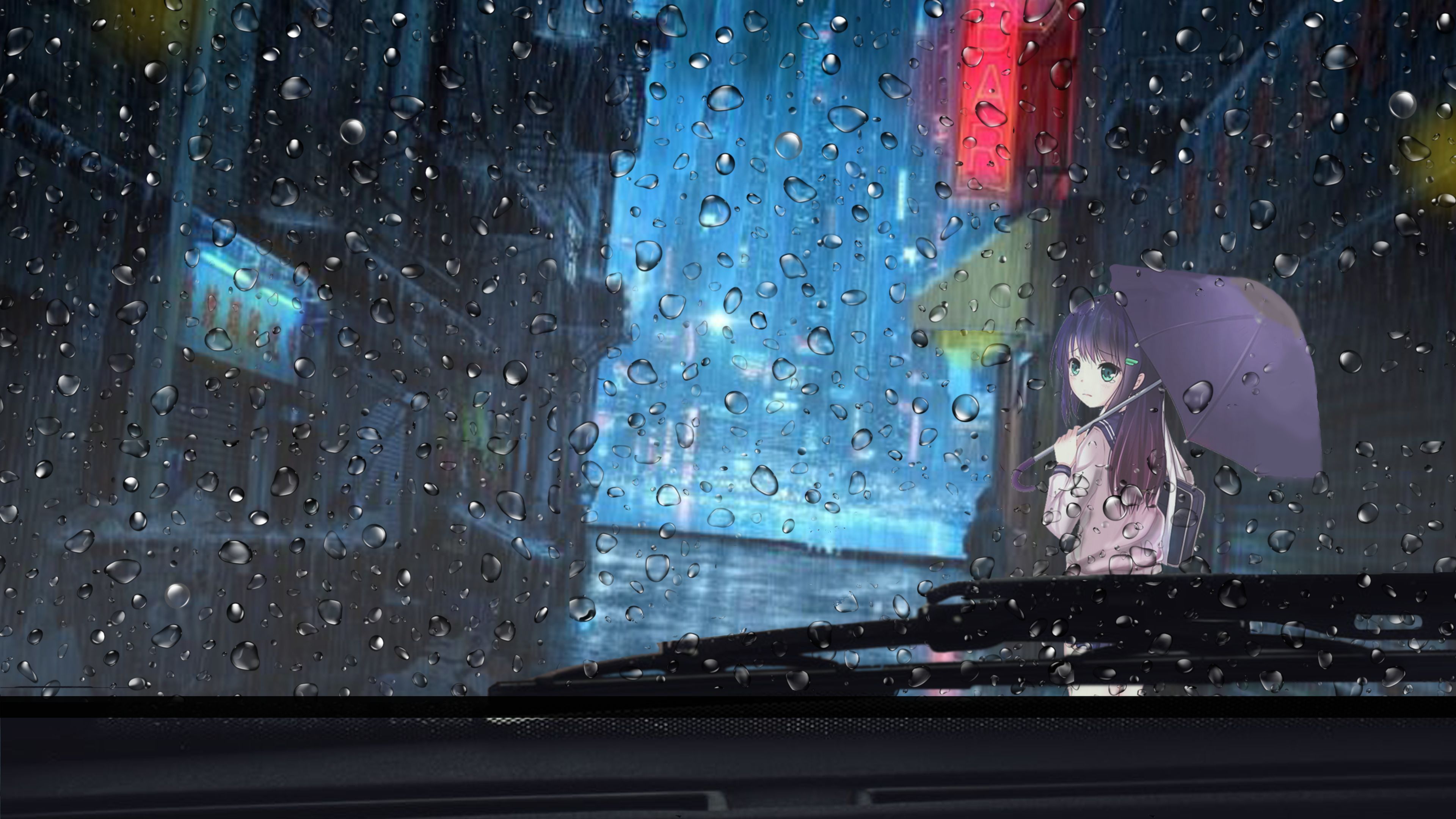 desktop wallpaper: Anime, Rain, Night