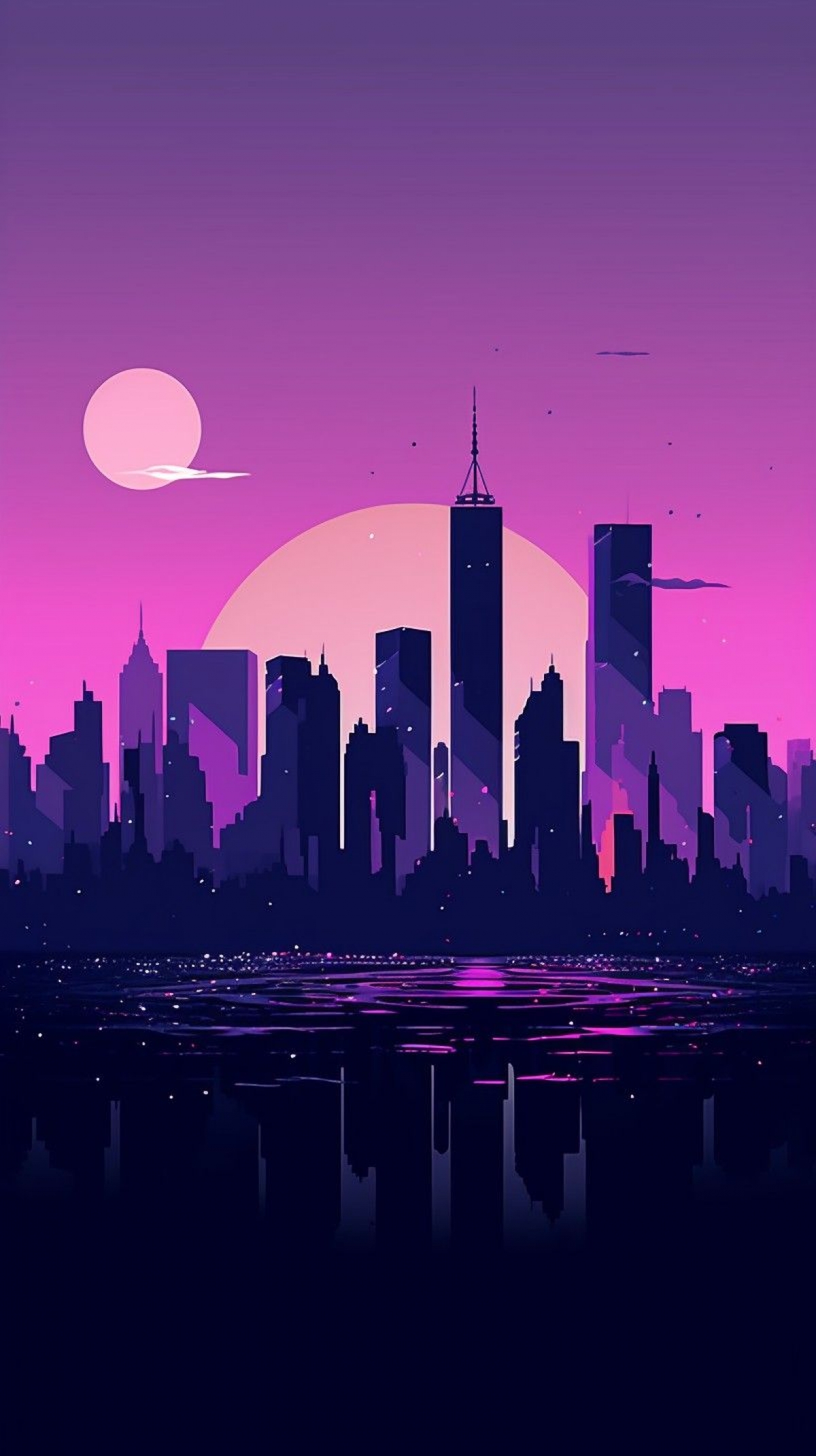 Purple Cartoon Style Cityscape Skyline