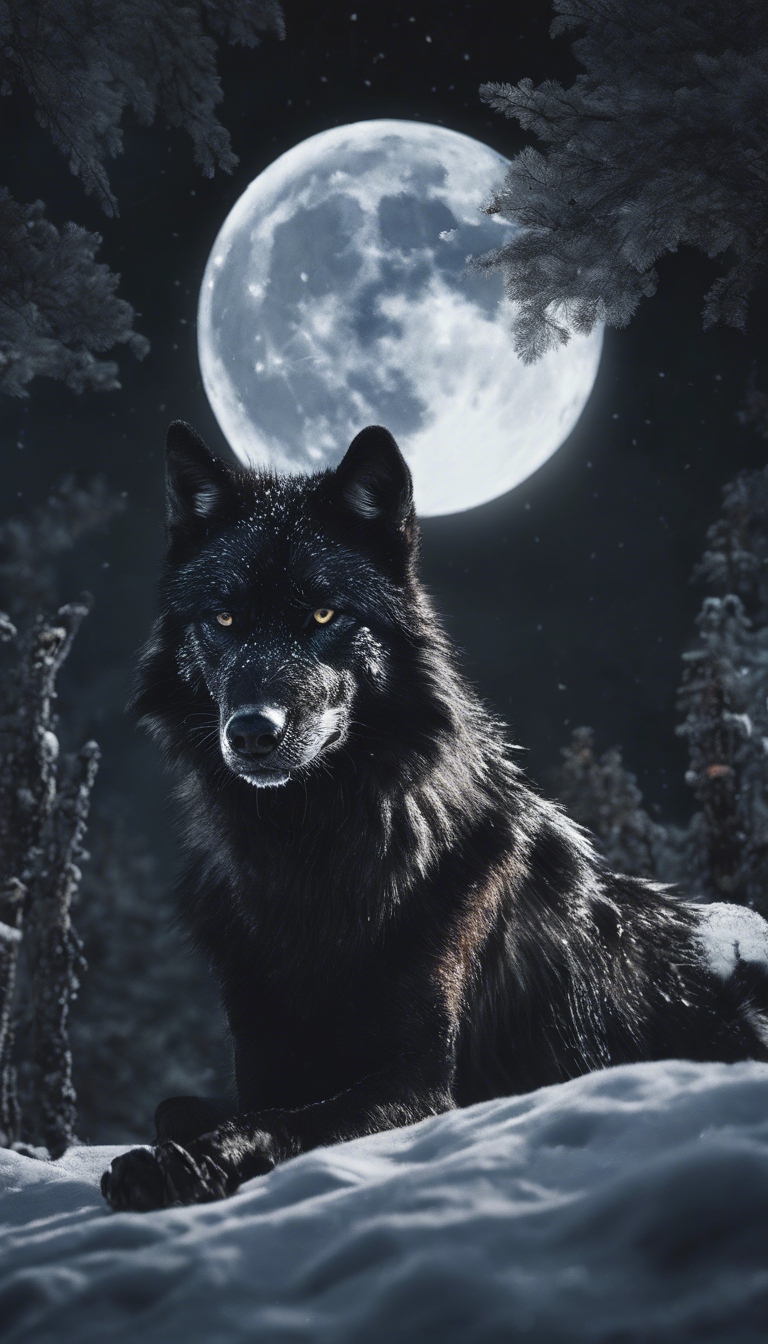 A deep black wolf with white markings
