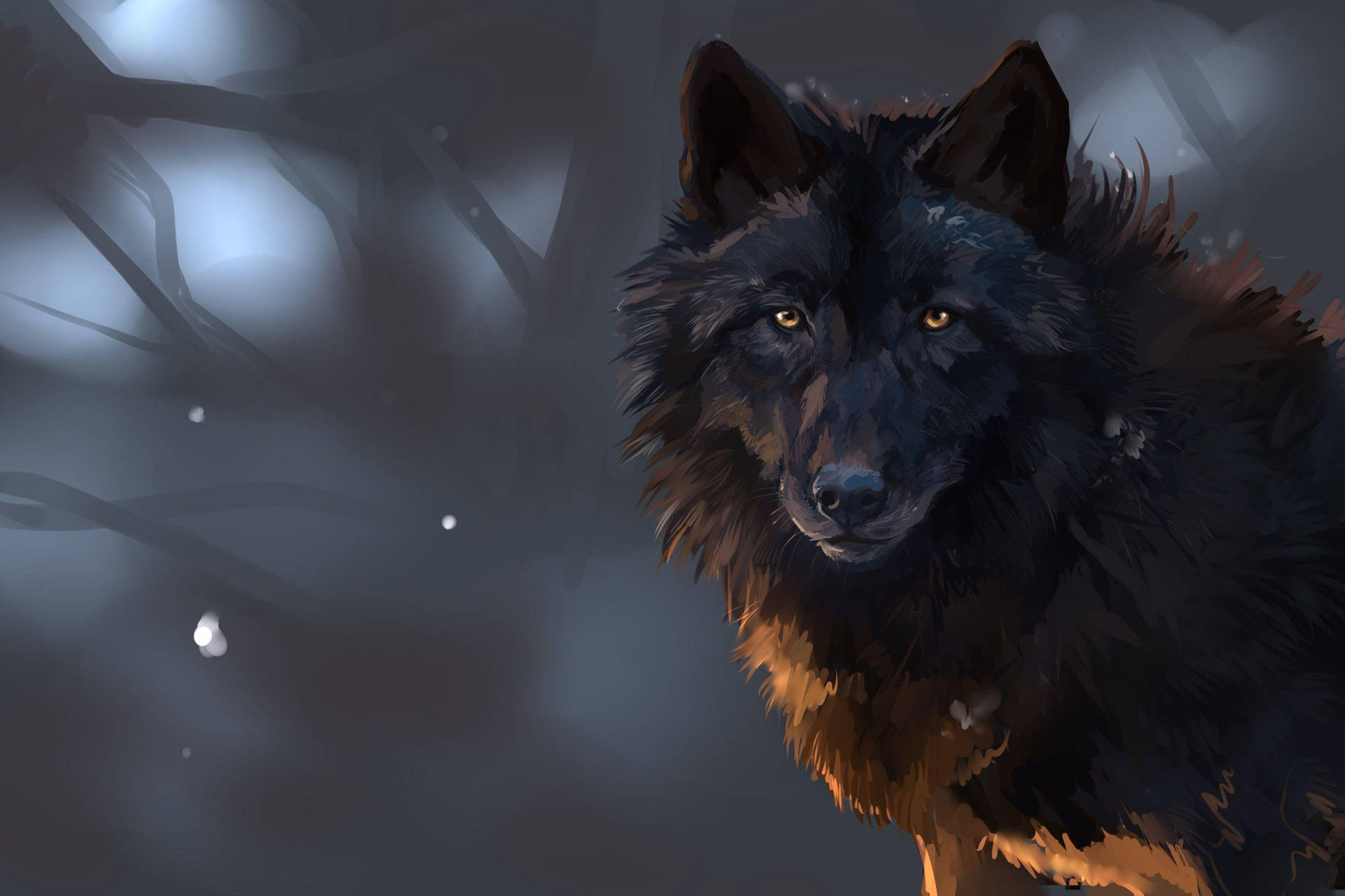 Black Wolf Raster Painting Wallpaper