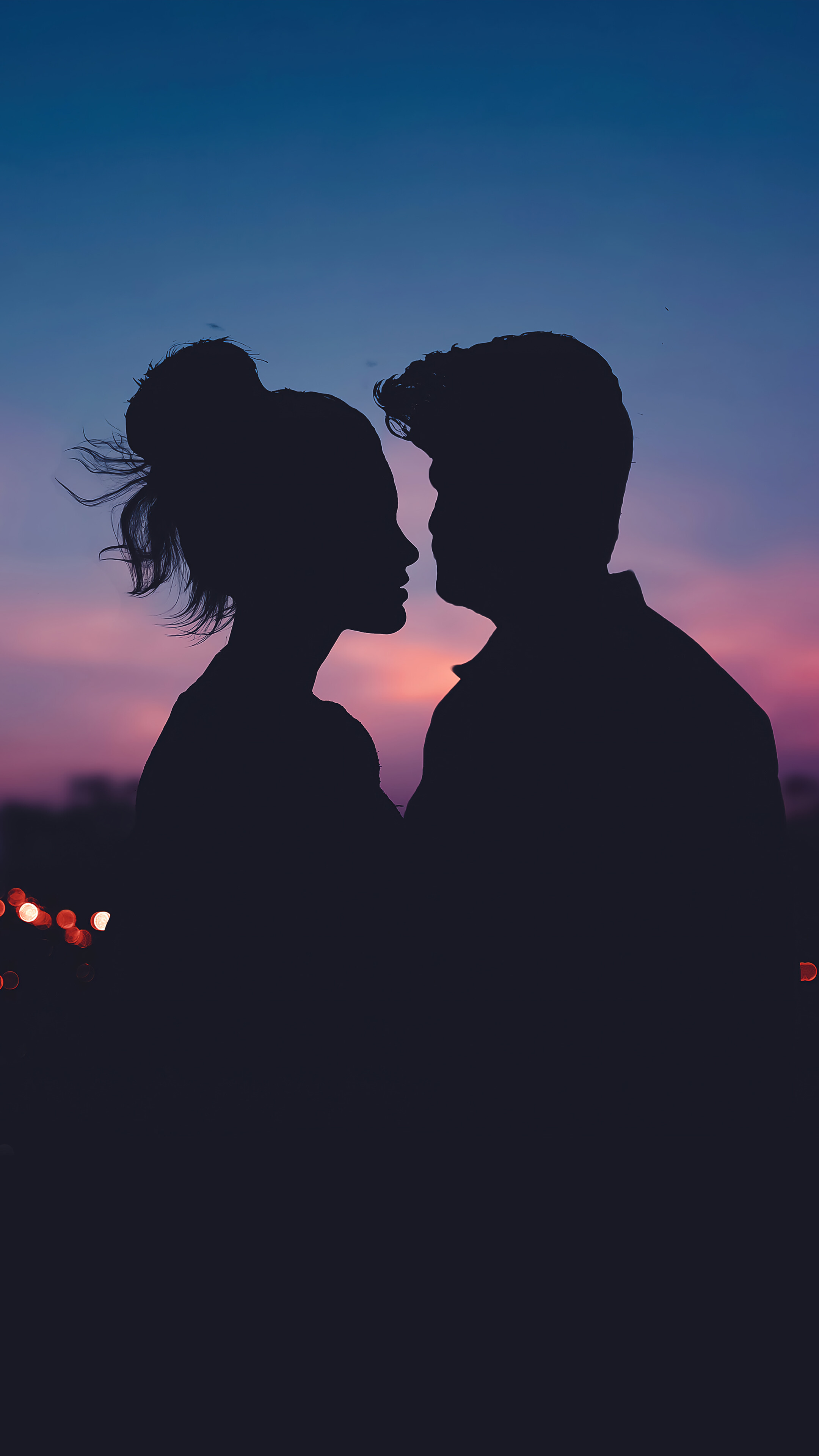 Romantic Couple Silhouette Lovers Sky Scenery 4K Wallpaper iPhone HD Phone f