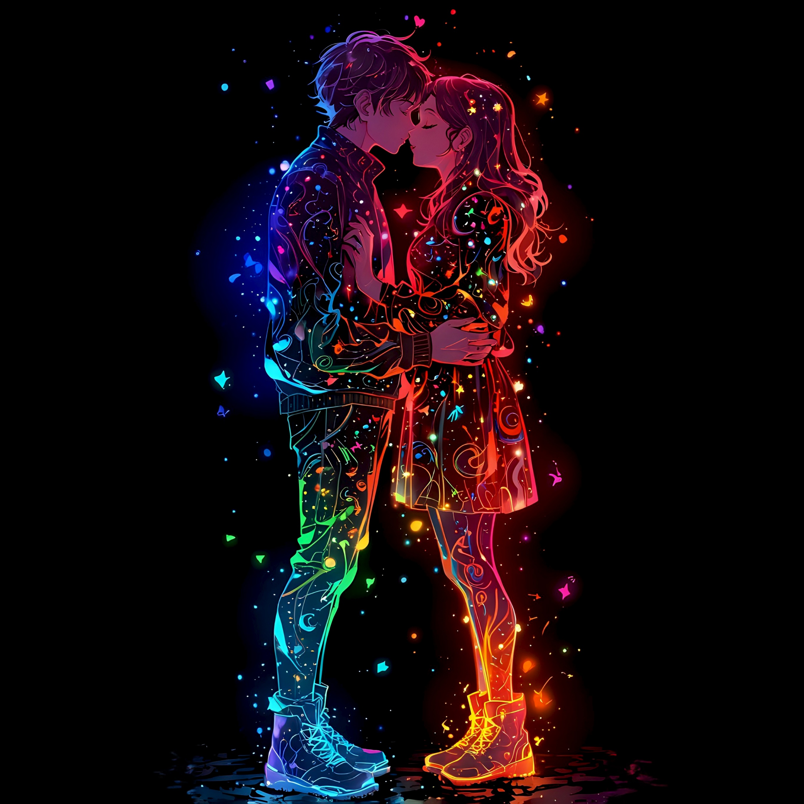 Kissing couple Wallpaper 4K, Colorful