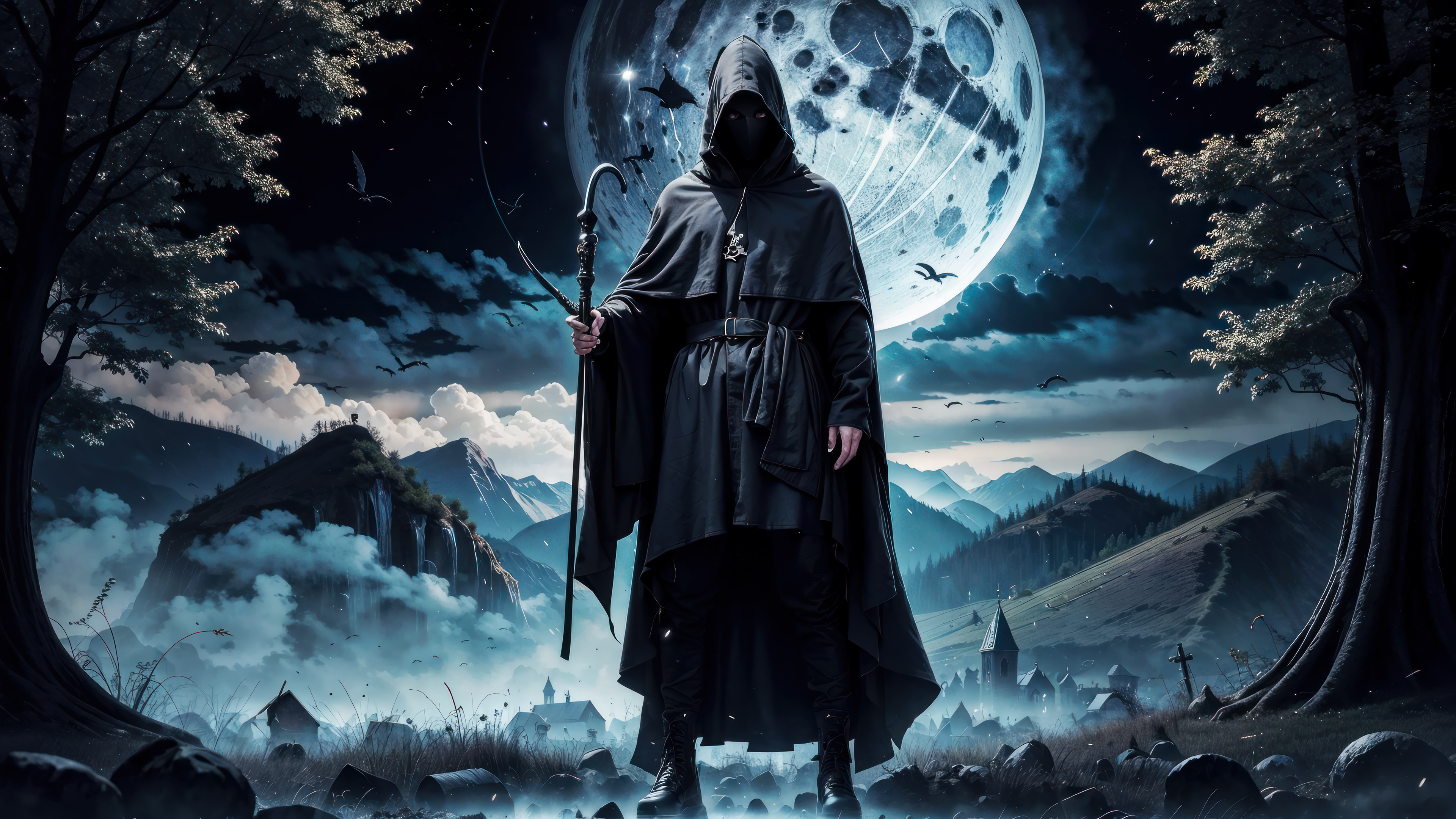 Dark Mage Fantasy Moon Night Wallpaper