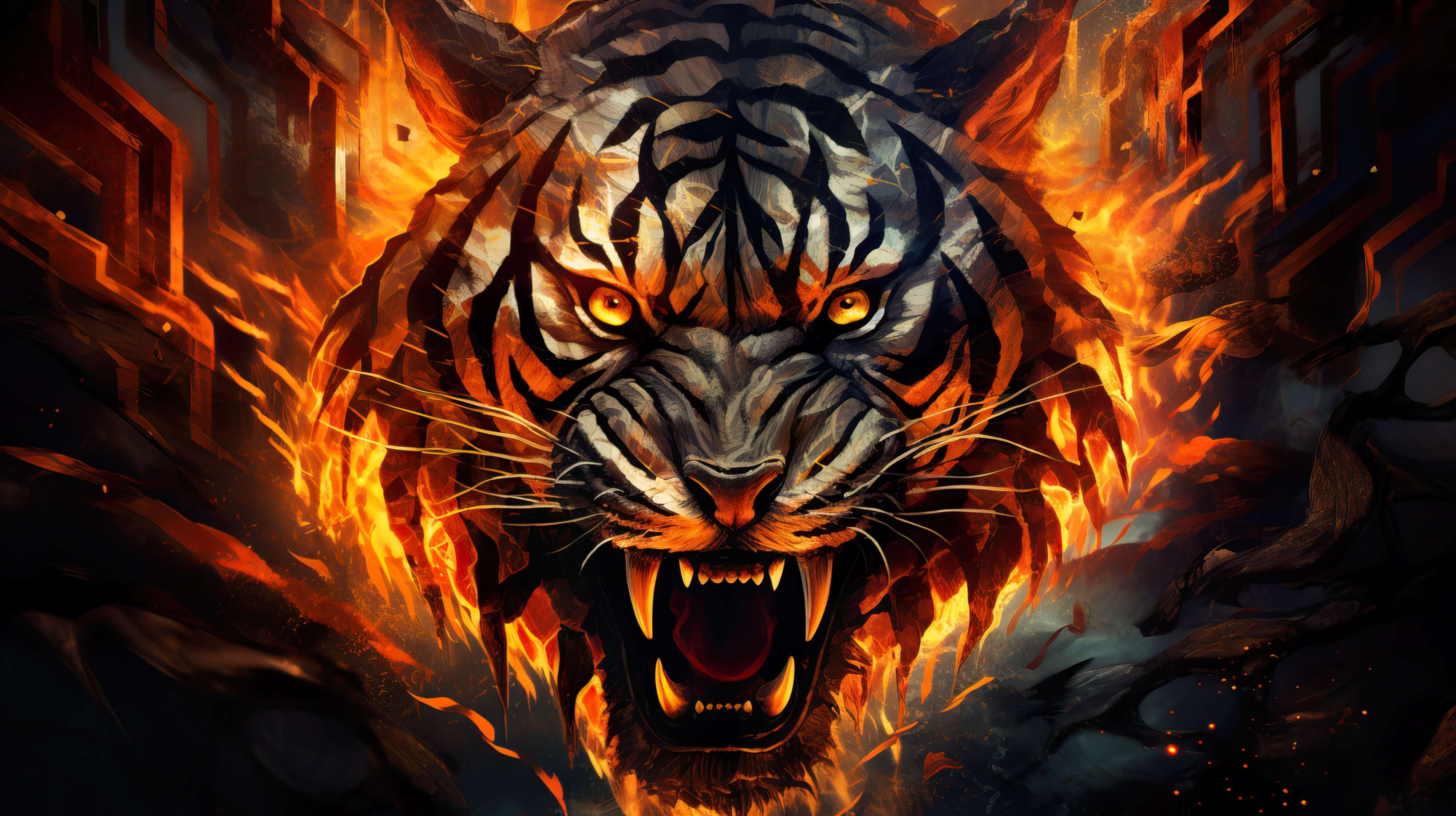 4k Angry Fire Tiger Wallpaper For Free