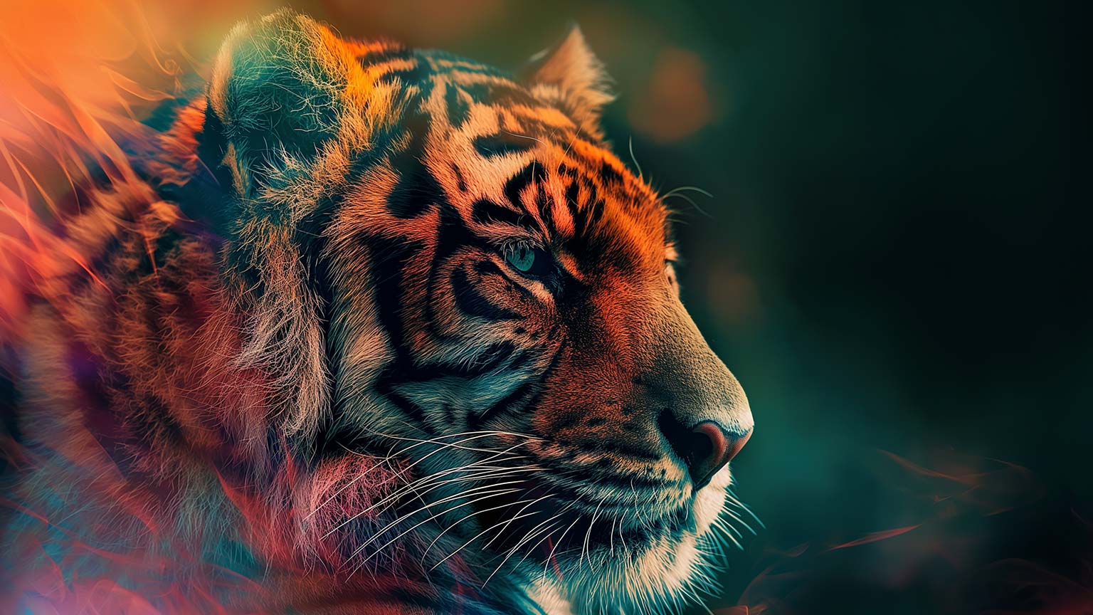 Tiger Portrait Vibrant Colors Desktop