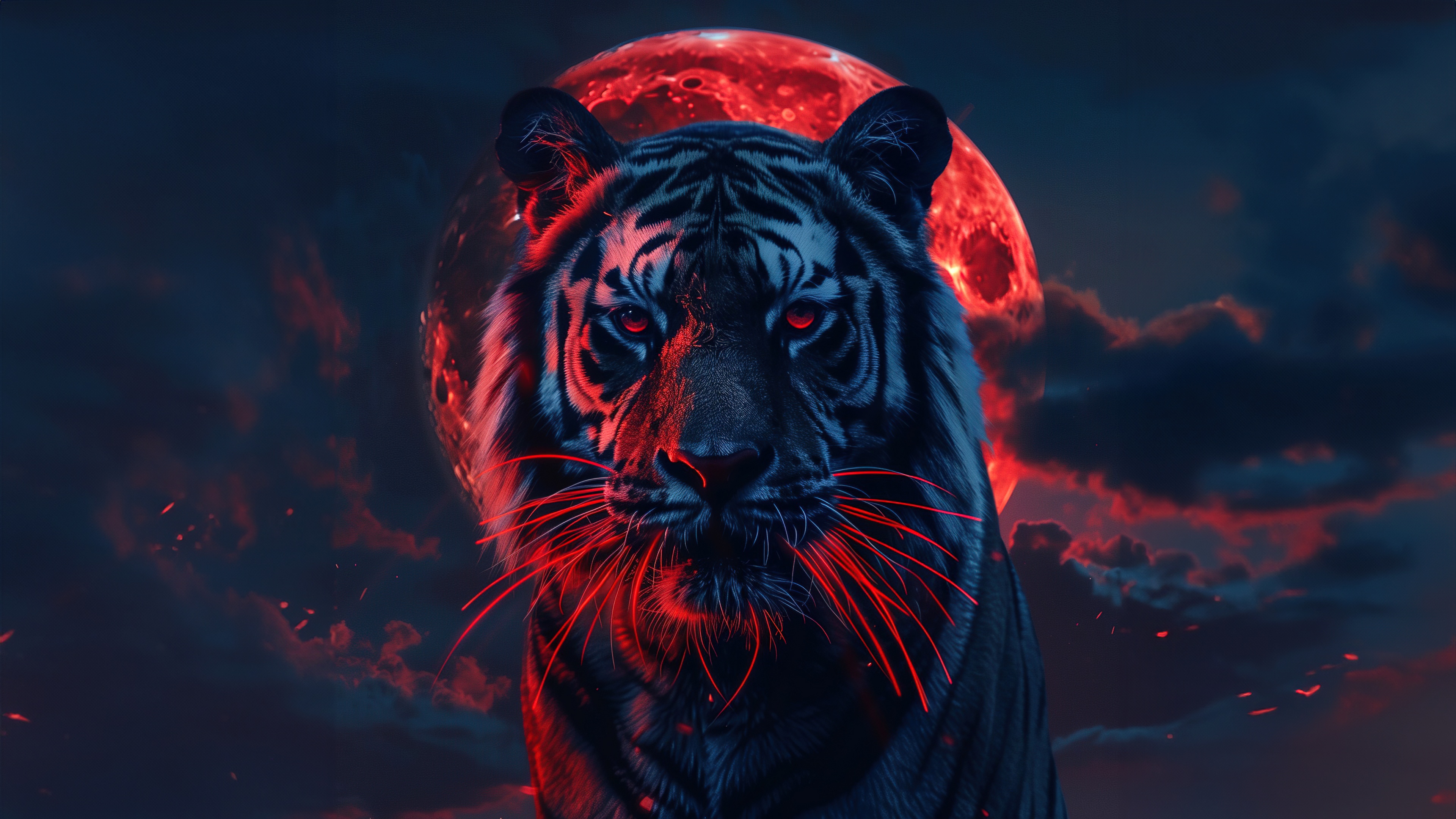 Tiger Wallpaper 4K, Red aesthetic, Red