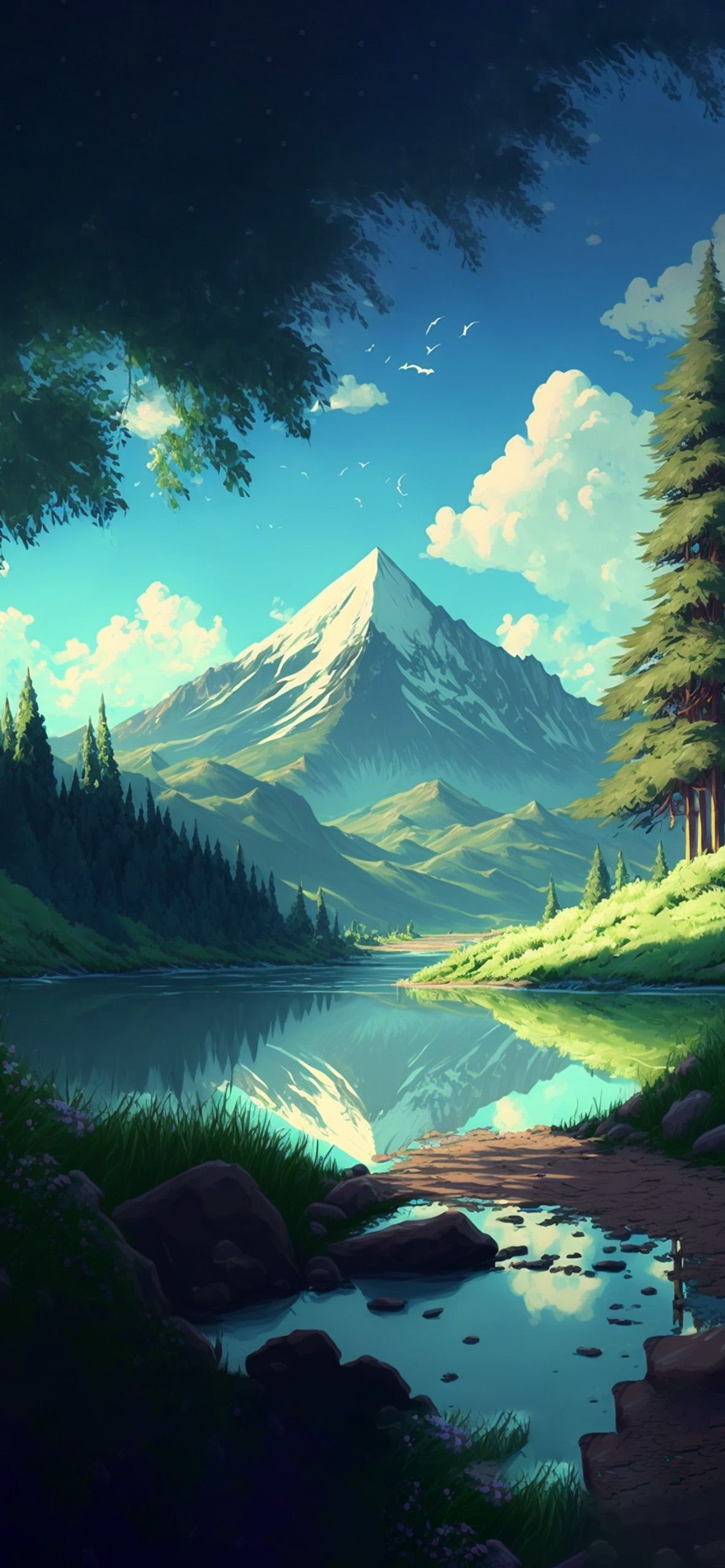Mountain Anime Background Wallpaper