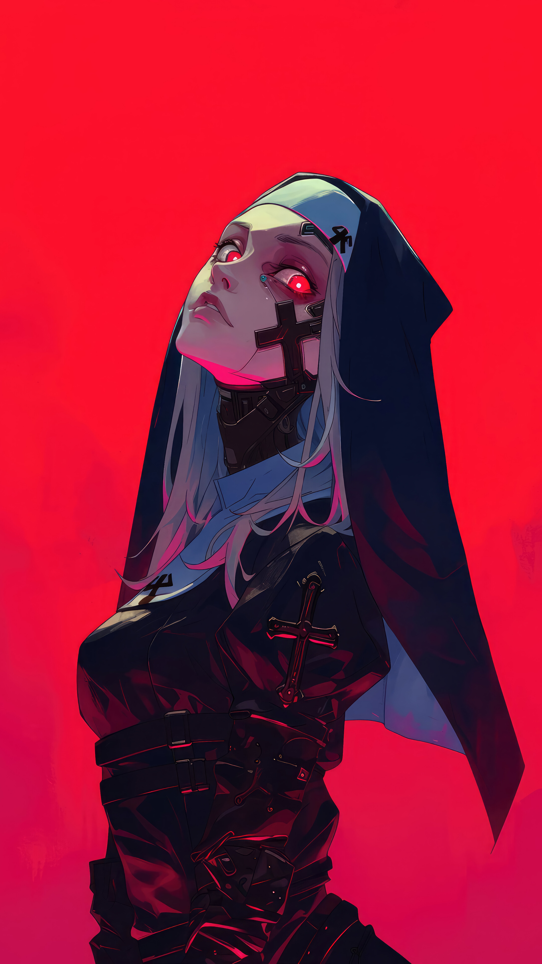 Anime Girl Nun Red Eyes Wallpaper 4K 8K