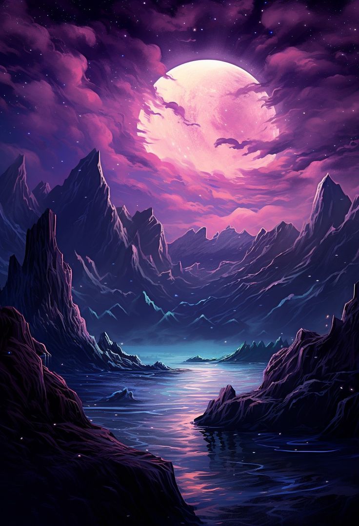 mountains n moon phone wallpaper