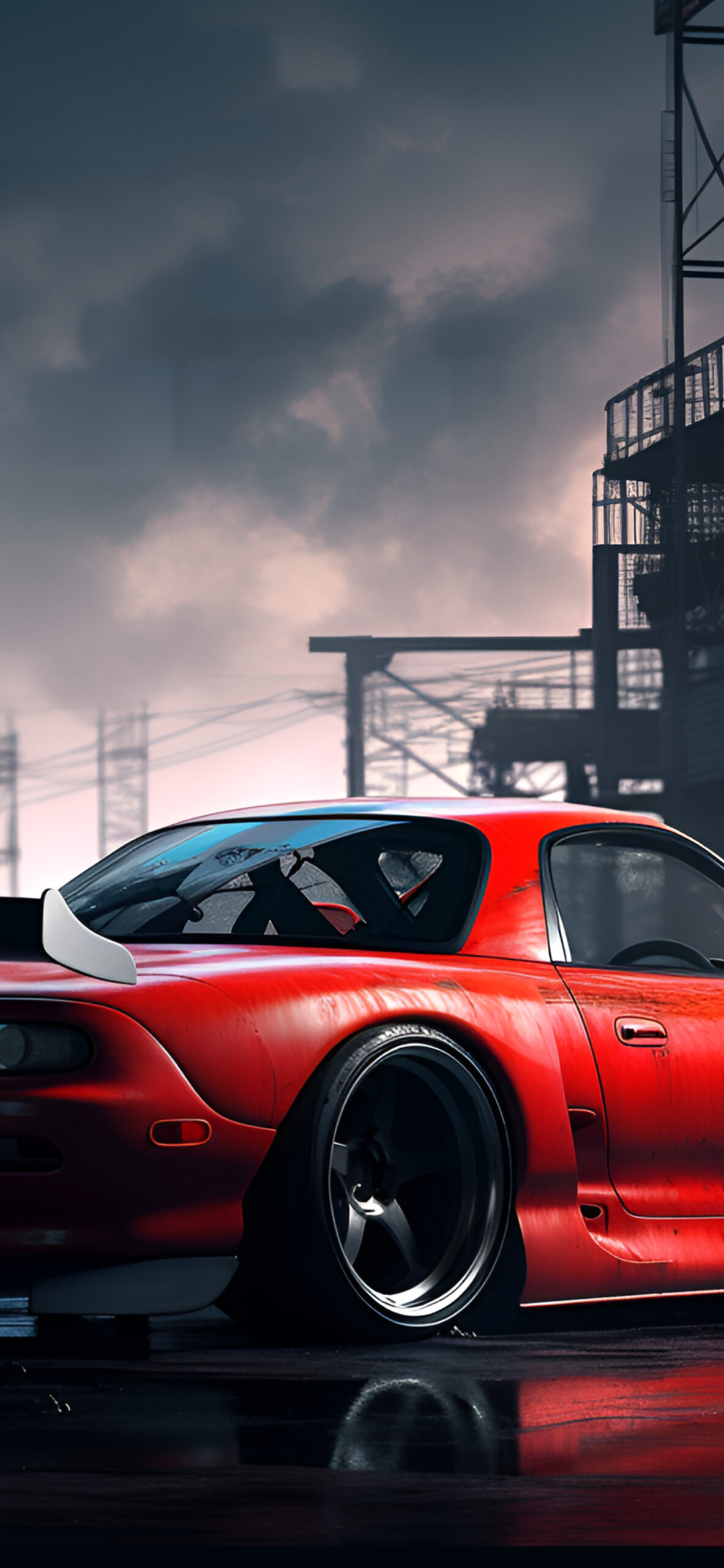 Red Mazda RX 7 Street Wallpaper