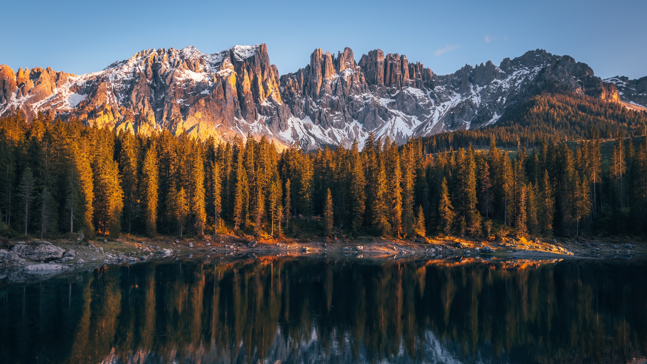 Dolomites Wallpaper 4K, Karersee Lake