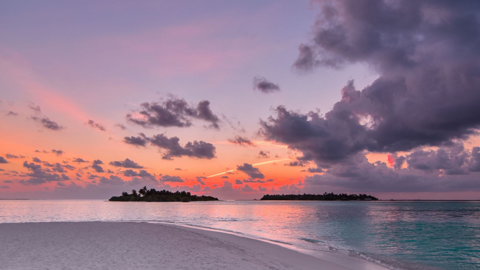Beach, island, sunset, clouds, nature