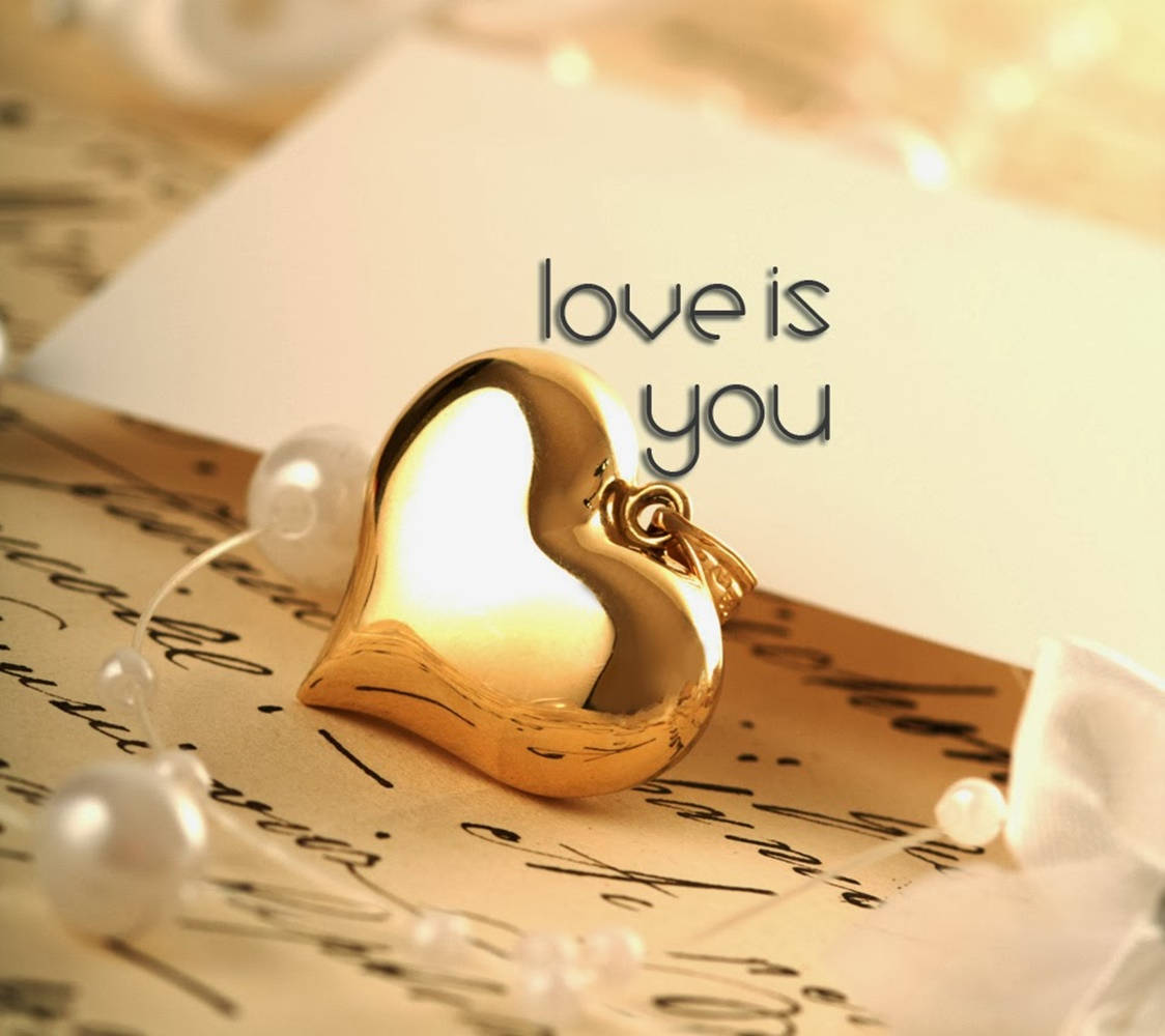 Golden Heart And Letter Wallpaper