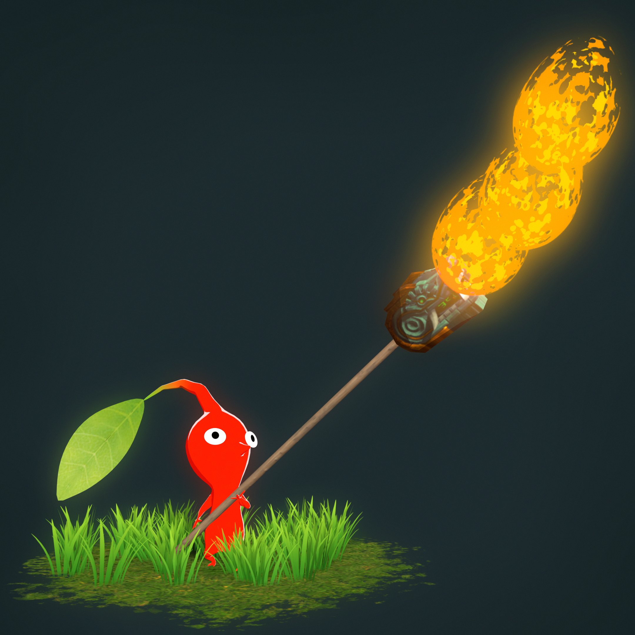 Red Pikmin with a Flame Emitter stick