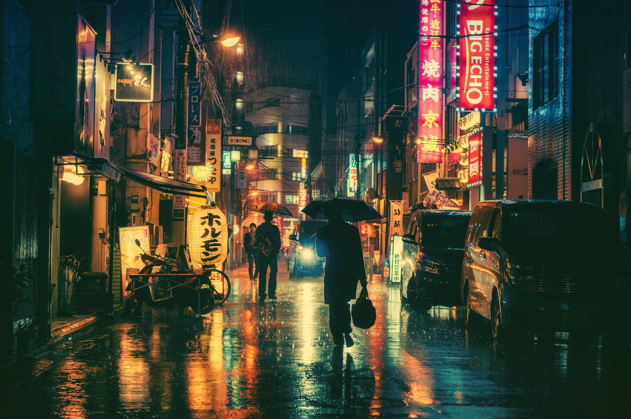 Neon Rain Cityscape Night HD