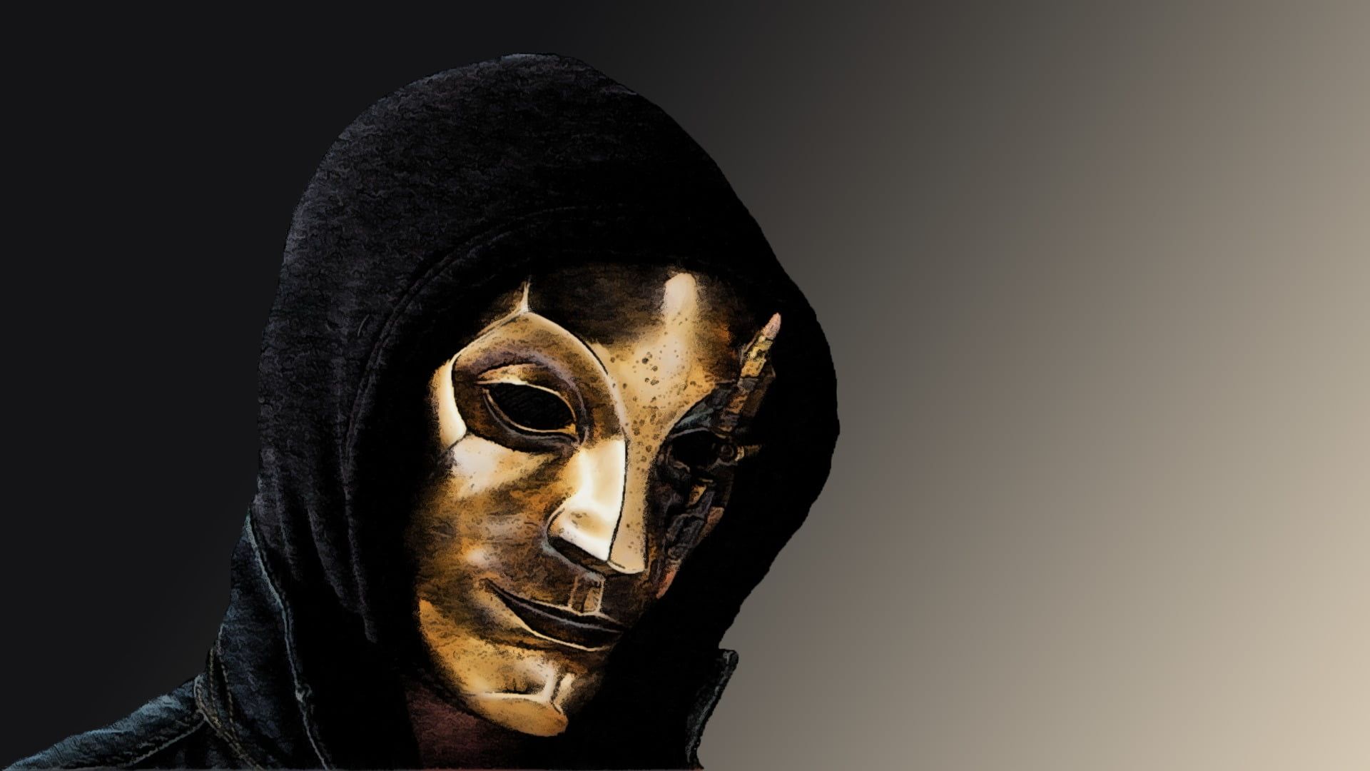 gold mask, yellow, artwork, Mystique