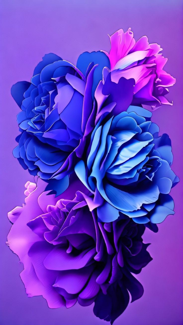 Blue, Purple And Pink Flowers Wallpaper