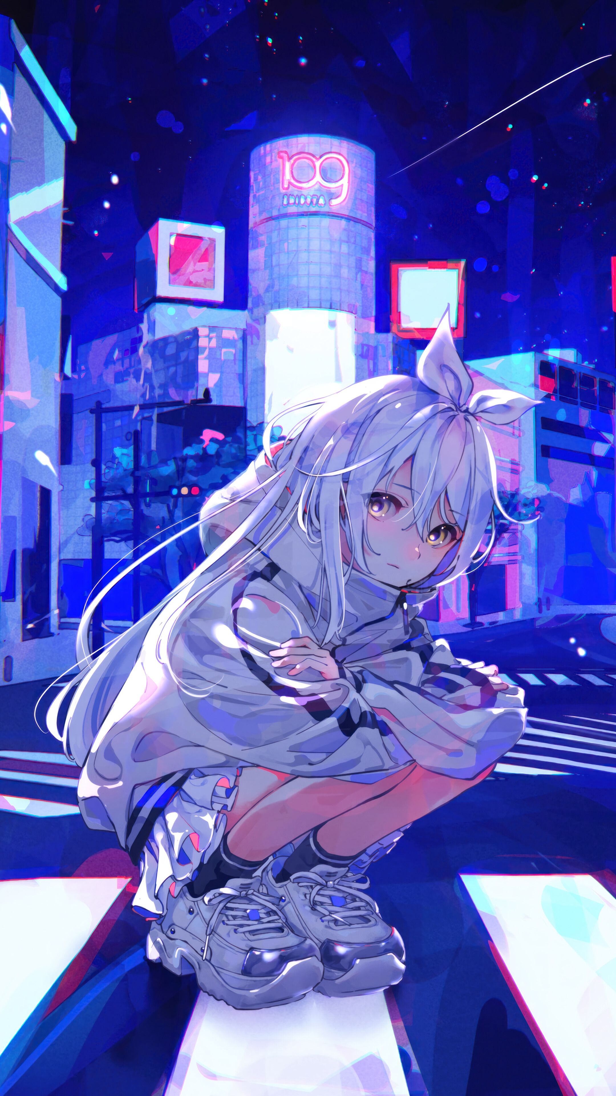 Anime Girl White Hair Pedestrian 4K Wallpaper iPhone HD Phone n