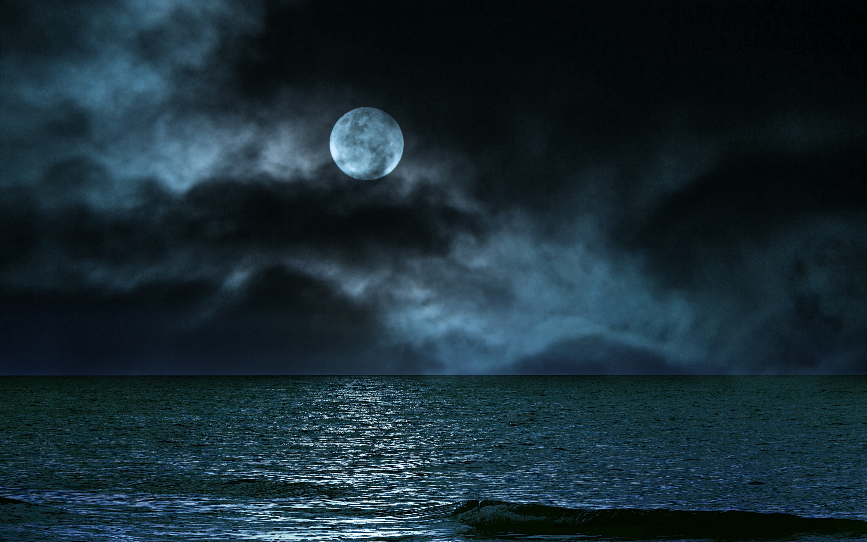Moon Wallpaper 4K, Seascape, Night