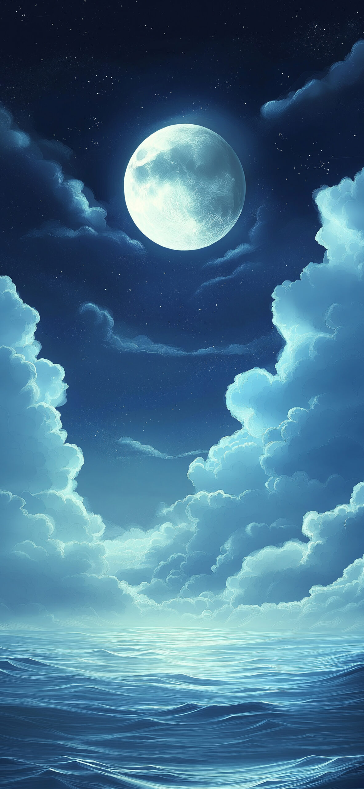 Calm Moon Over Ocean Night Wallpaper