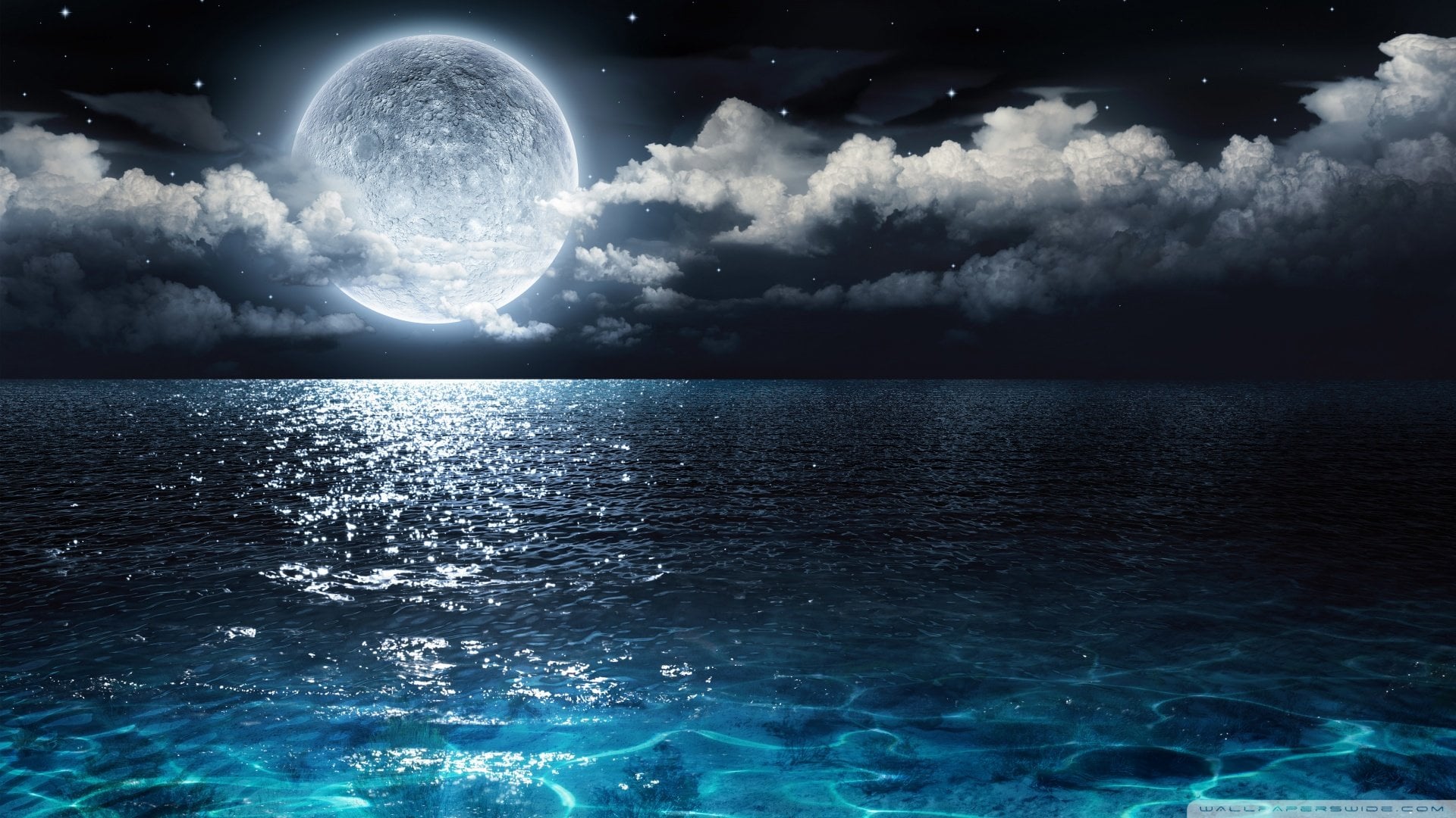 Alone Moon In Lonely Night in Ocean
