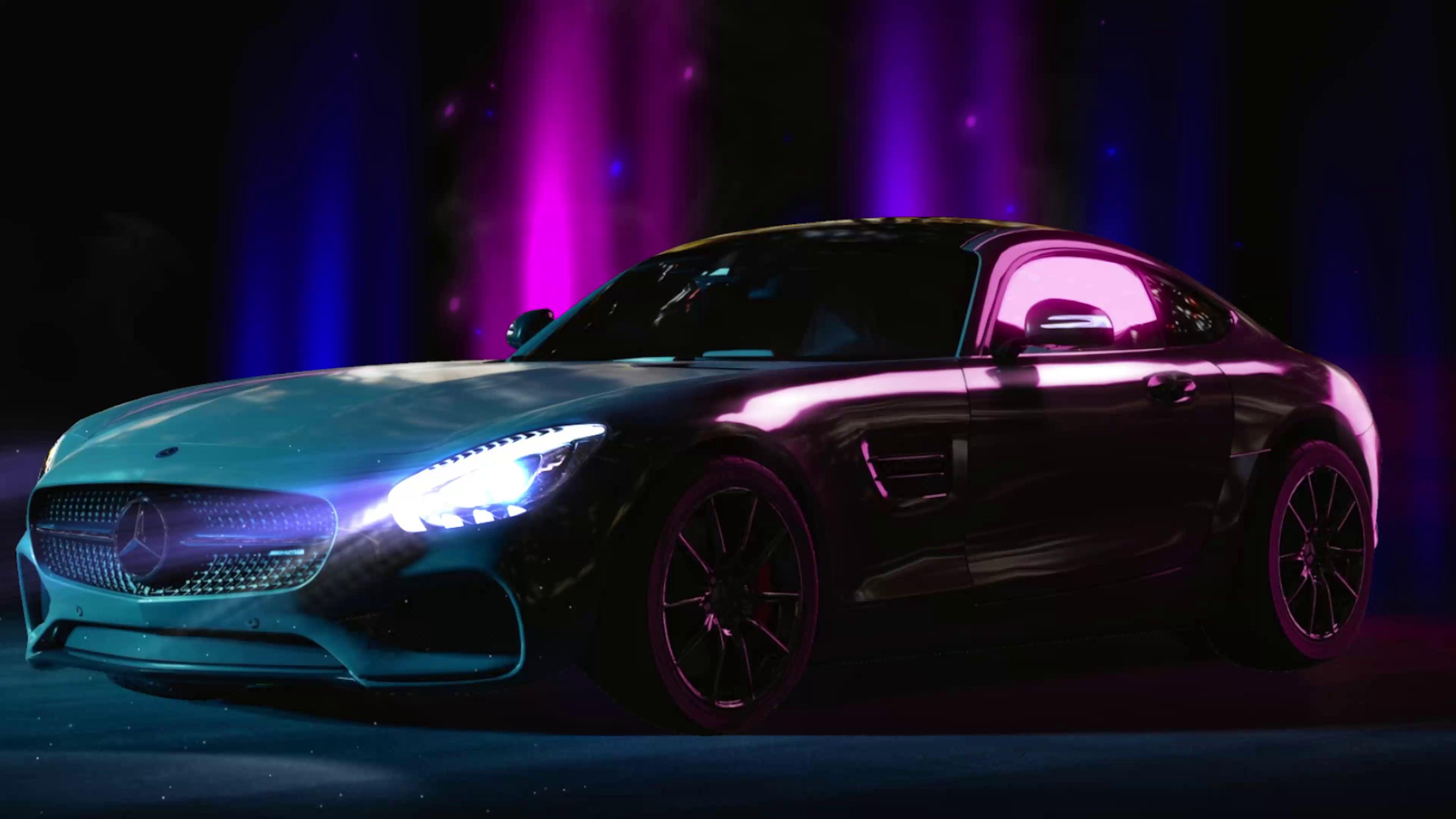 Neon Mercedes Benz AMG GT S Parked Live