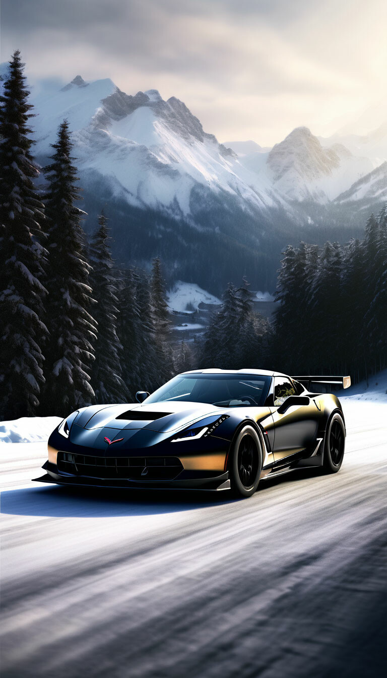 Racing black Corvette c7 gt3 on