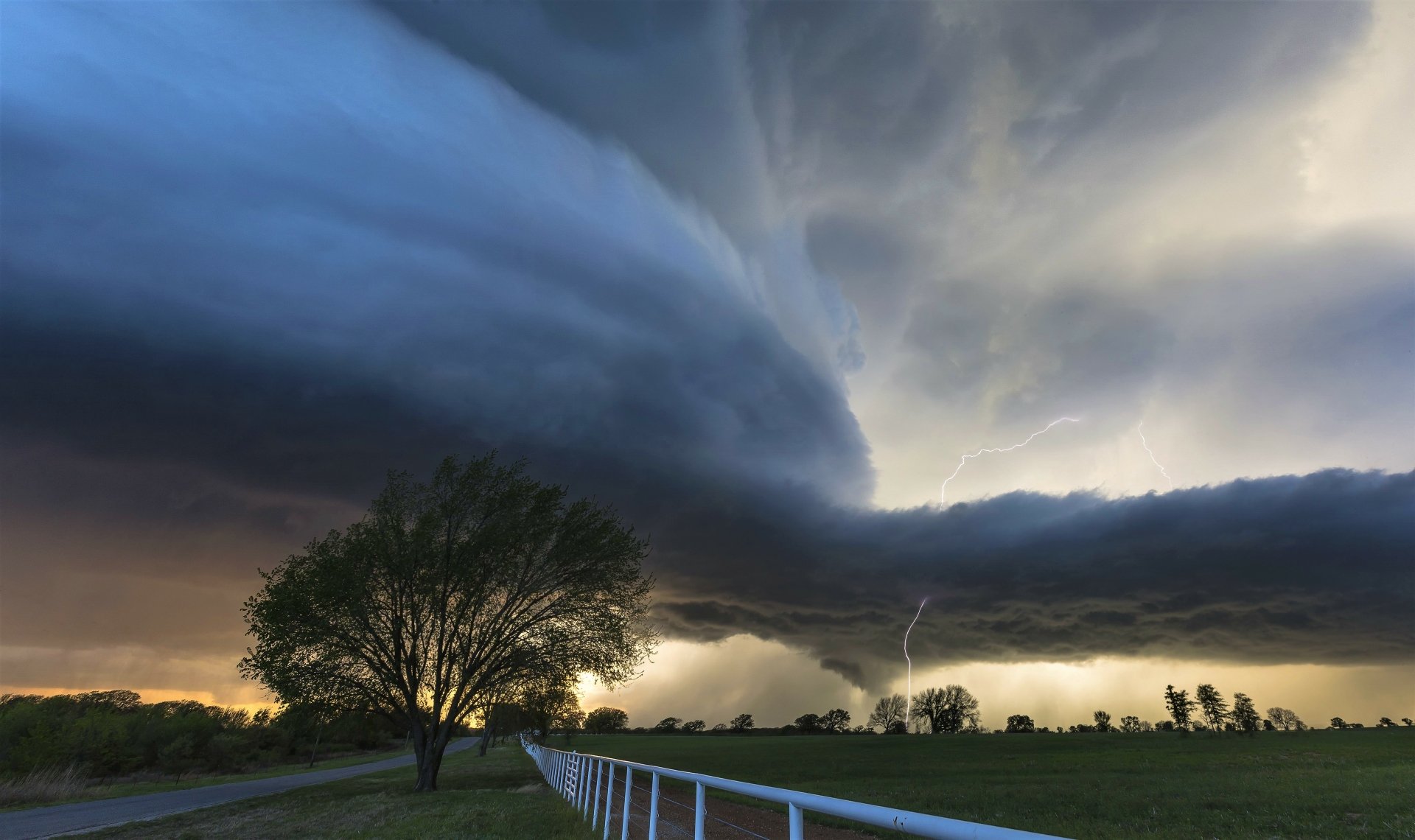4K Ultra HD Tornado Lightning Storm Over Rustic Fence and Field