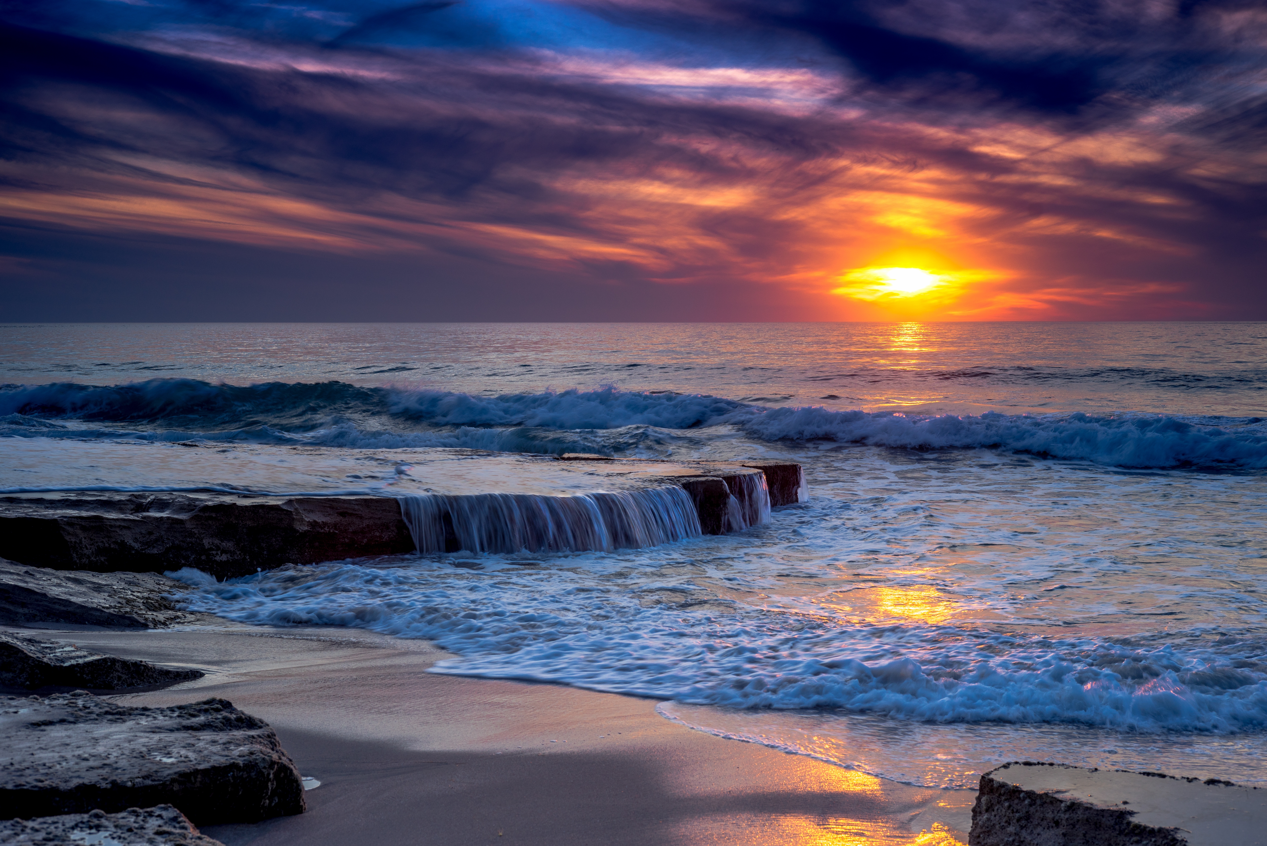 Horizon Sea Ocean Nature Sunset 4k