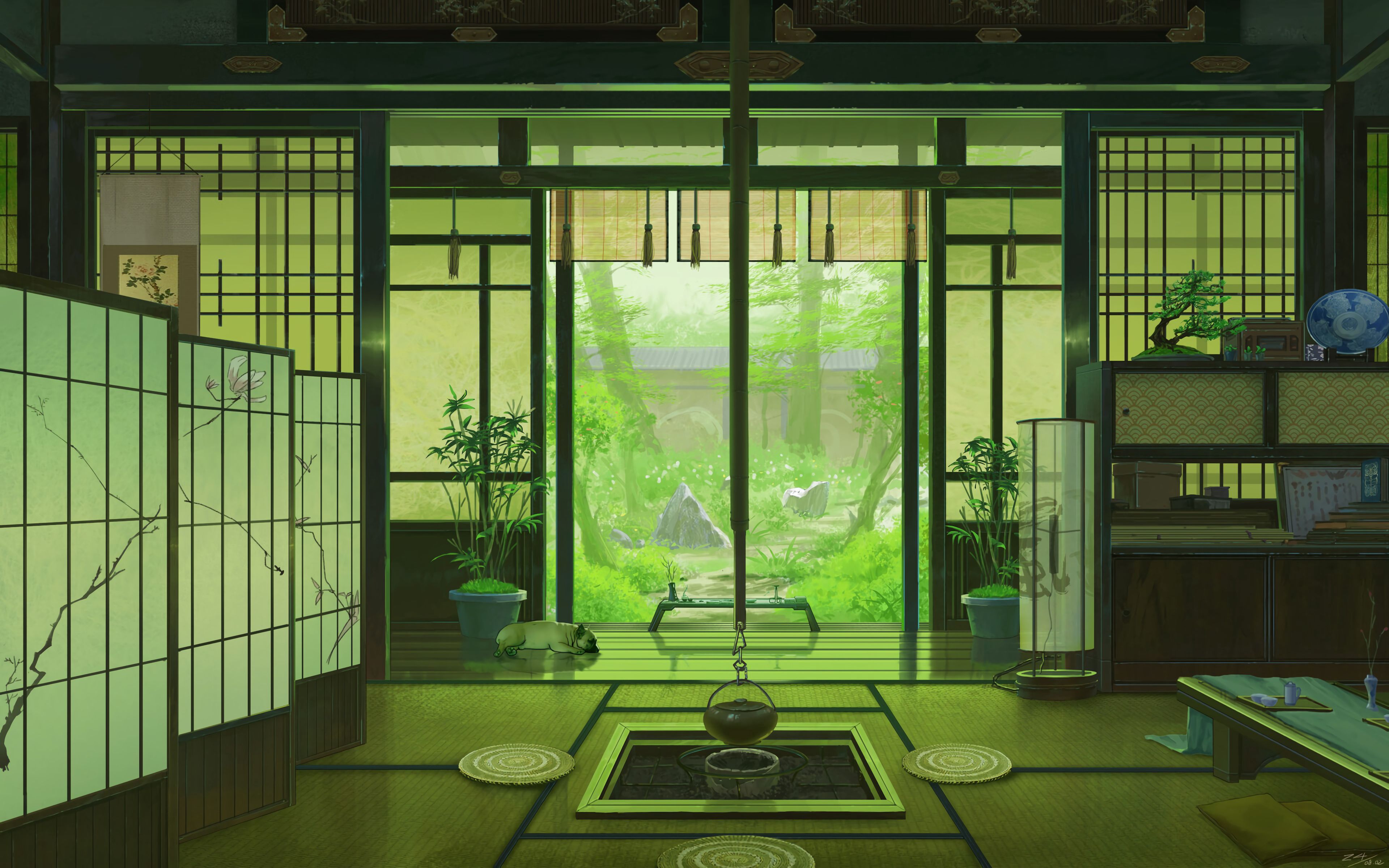 Download wallpaper 3840x2400 interior, japan, art, window, view 4k ultra HD 16:10 HD background