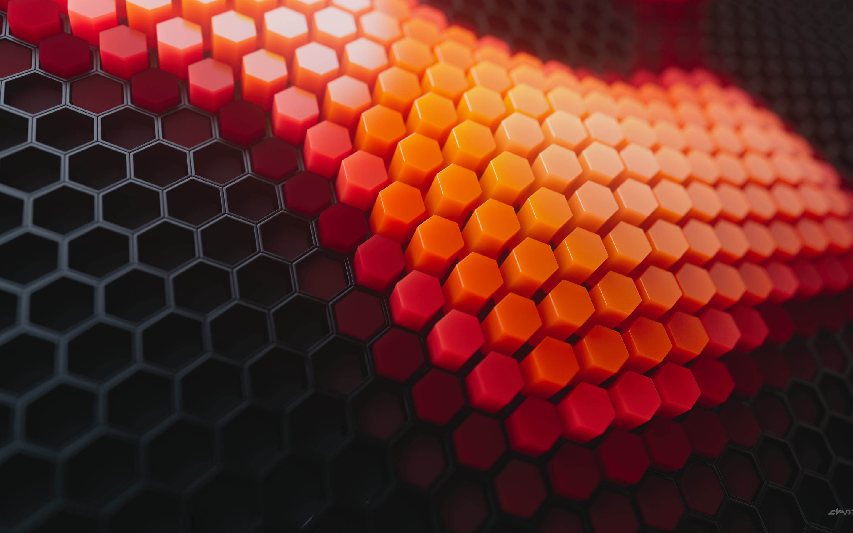 Hexagons Wallpaper 4K, Orange blocks