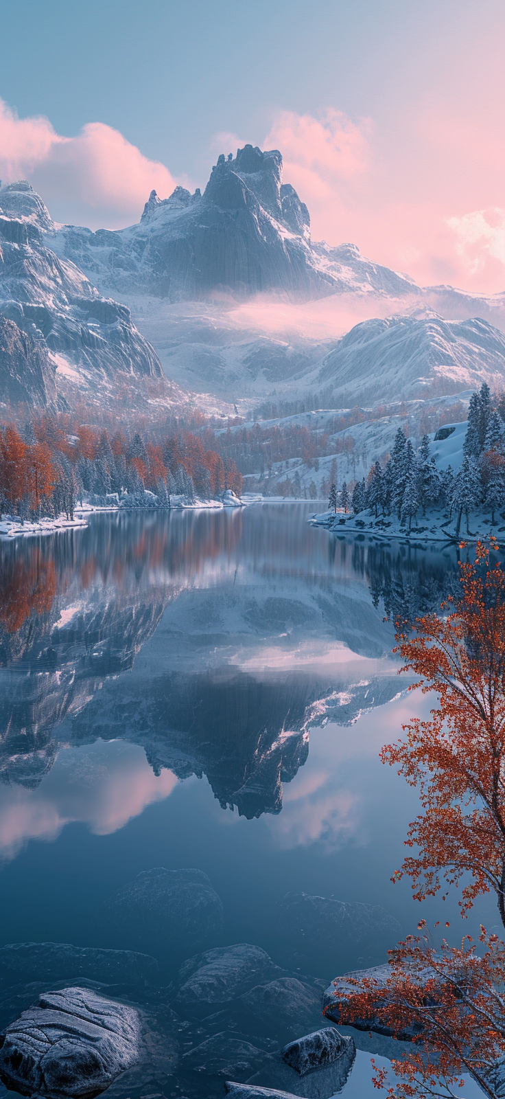 Tranquil Panorama: Snowy Mountains