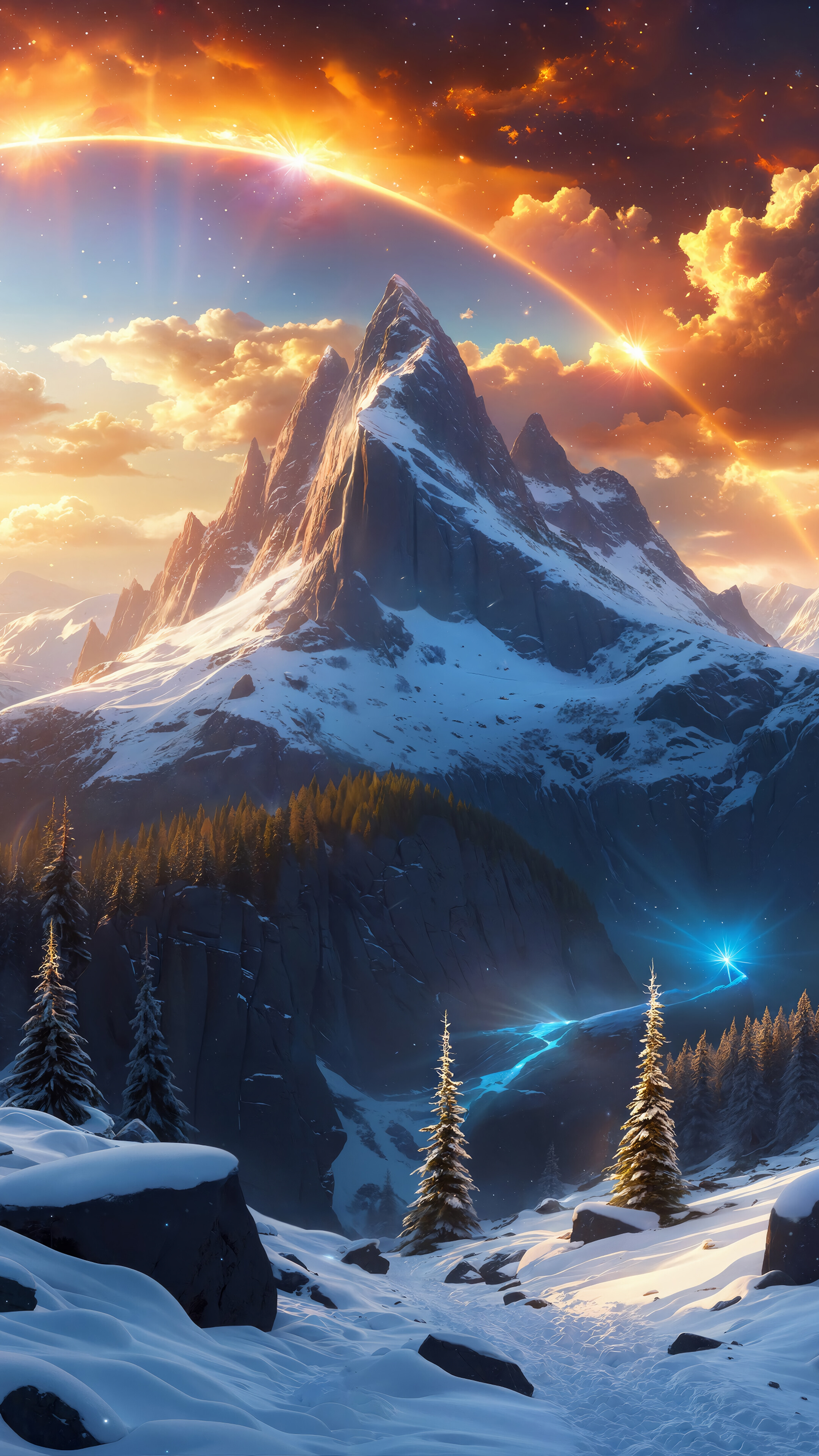 Snowy Mountain Sunrise Scenery 4K