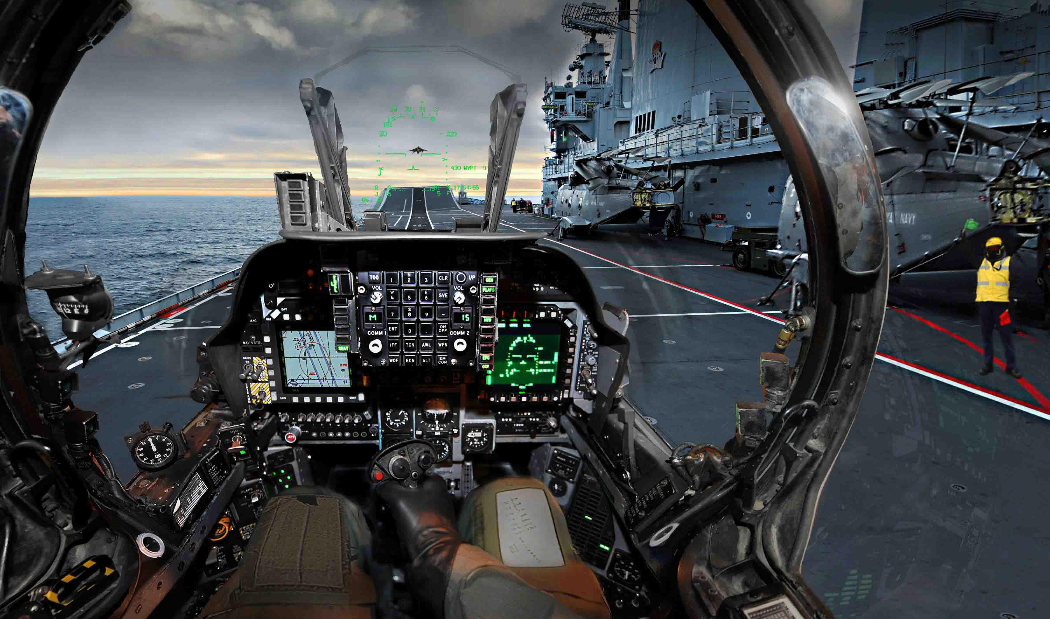 Royal Navy pilot in his Harrier cockpit