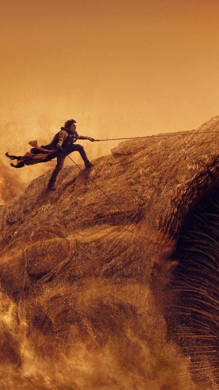 Timothée Chalamet Riding Sandworm In Dune 2 4K Ultra HD Mobile Wallpaper for iPhone & Android