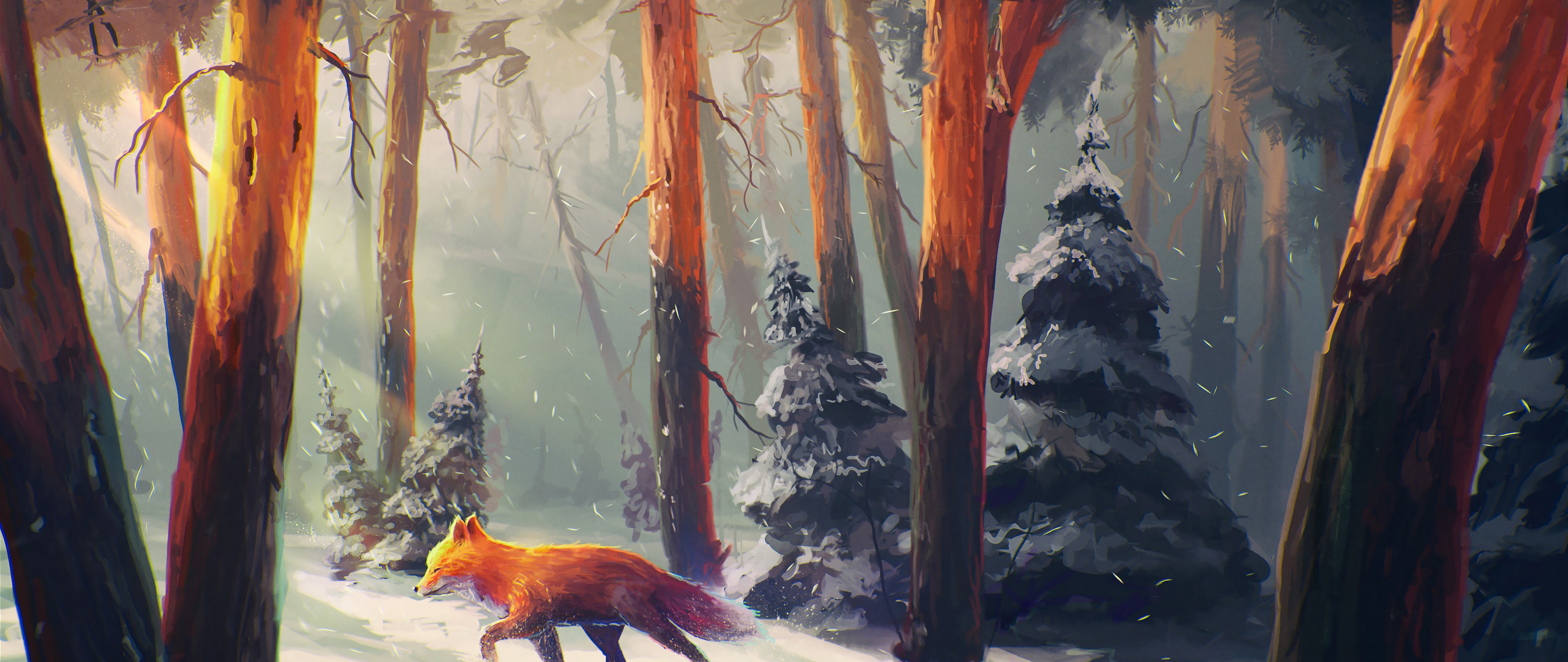 Fox Forest Art 4K Wallpaper