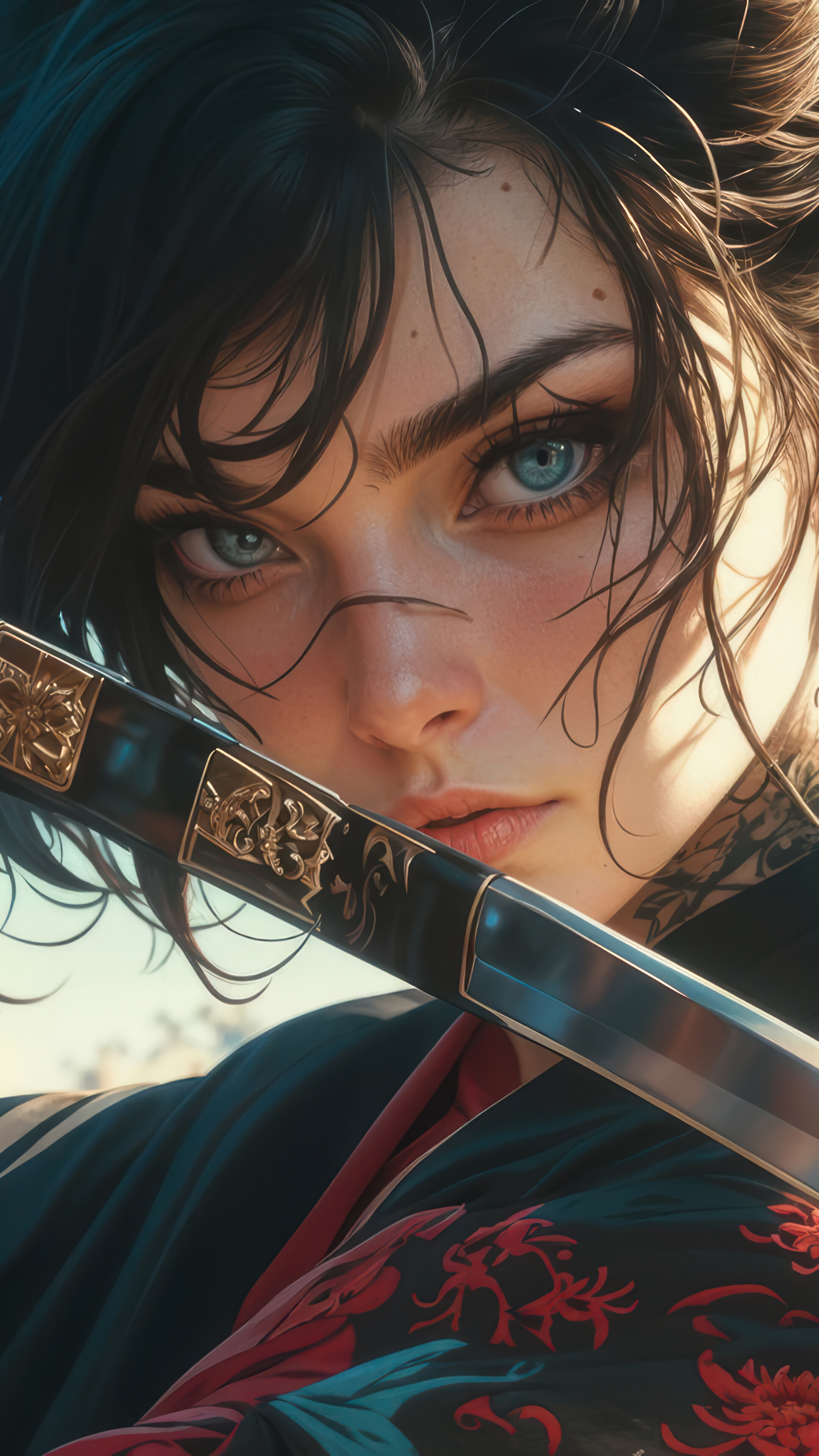 Girl with Katana Tattoo Kimono 4K